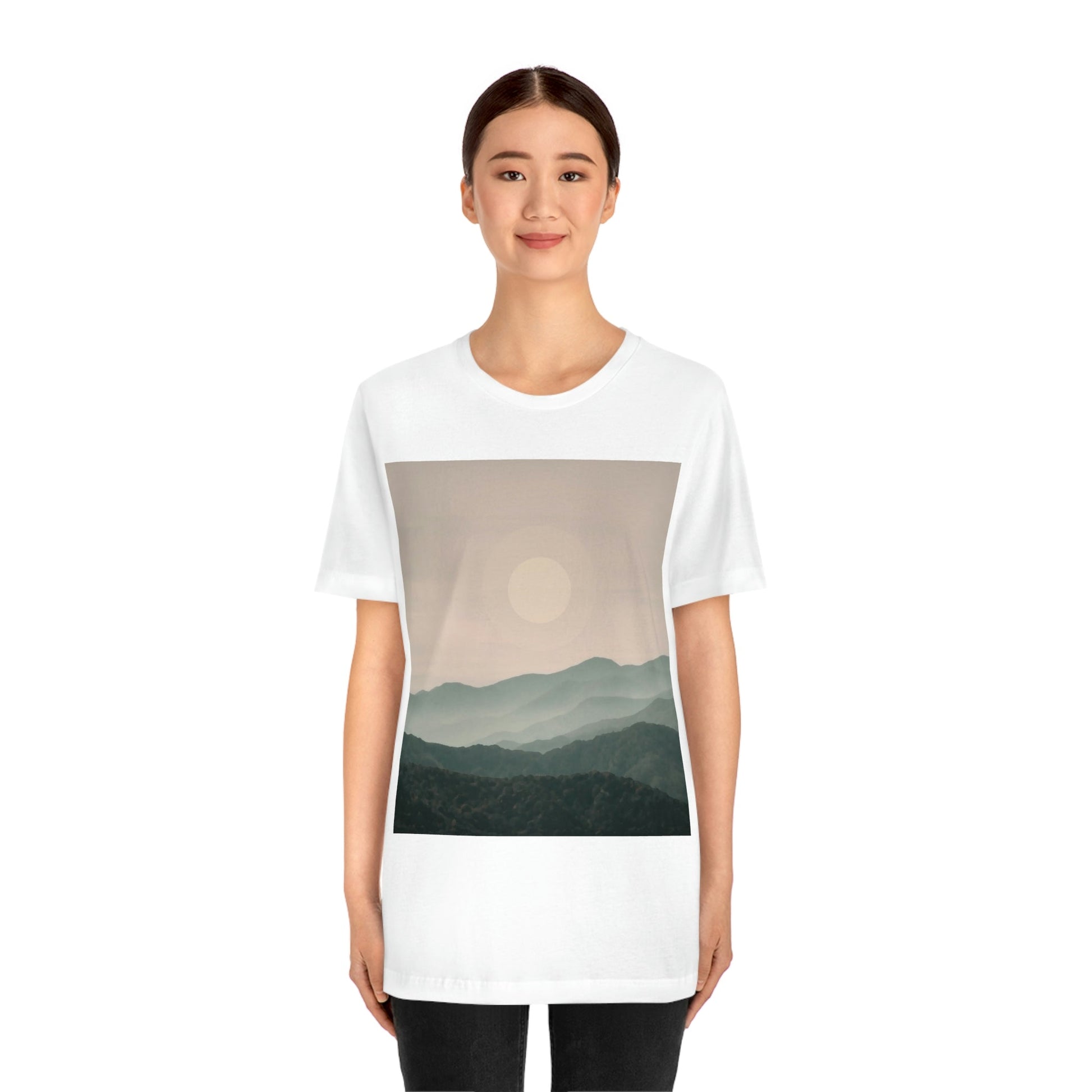 Landscape Foggy Forest Mountains Nature Modern Art Aesthetics Unisex Jersey Short Sleeve T-Shirt Ichaku [Perfect Gifts Selection]