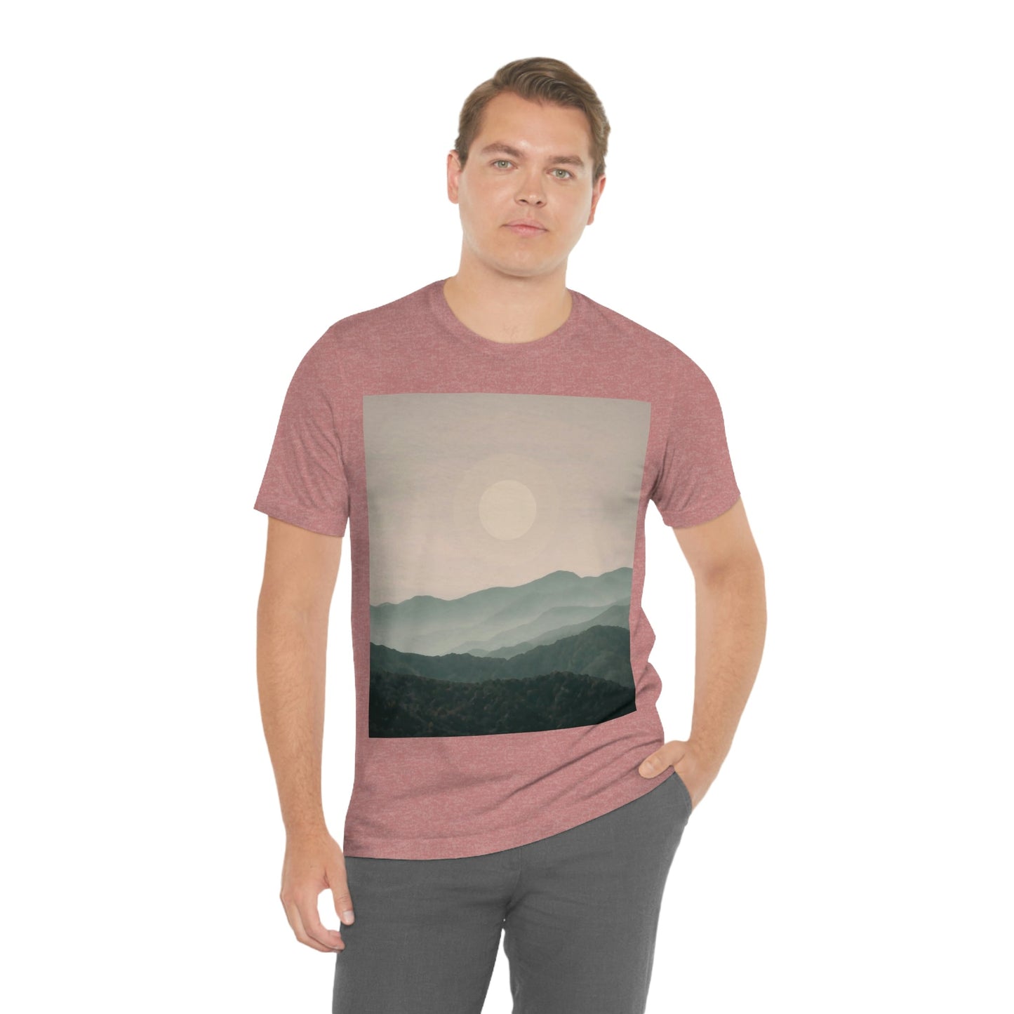 Landscape Foggy Forest Mountains Nature Modern Art Aesthetics Unisex Jersey Short Sleeve T-Shirt Ichaku [Perfect Gifts Selection]