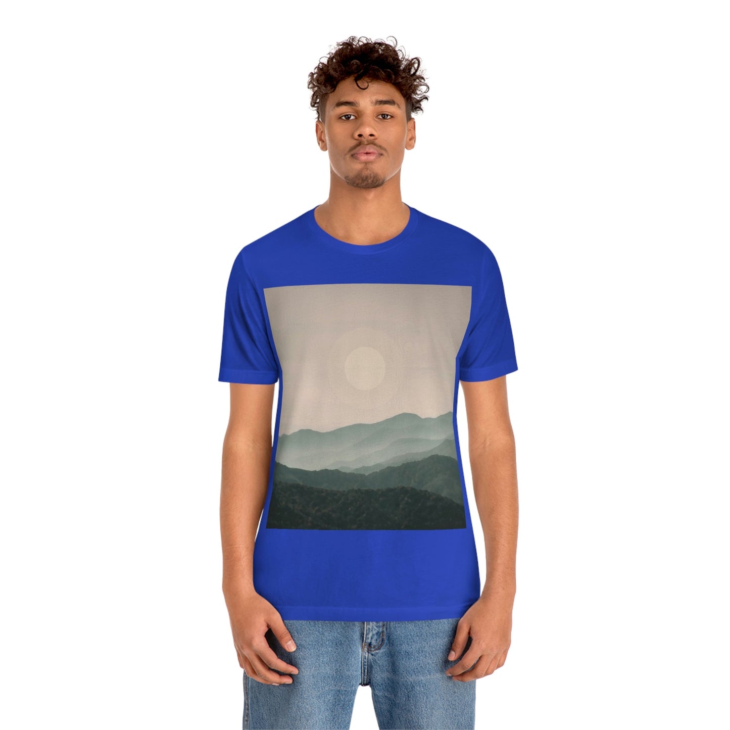 Landscape Foggy Forest Mountains Nature Modern Art Aesthetics Unisex Jersey Short Sleeve T-Shirt Ichaku [Perfect Gifts Selection]