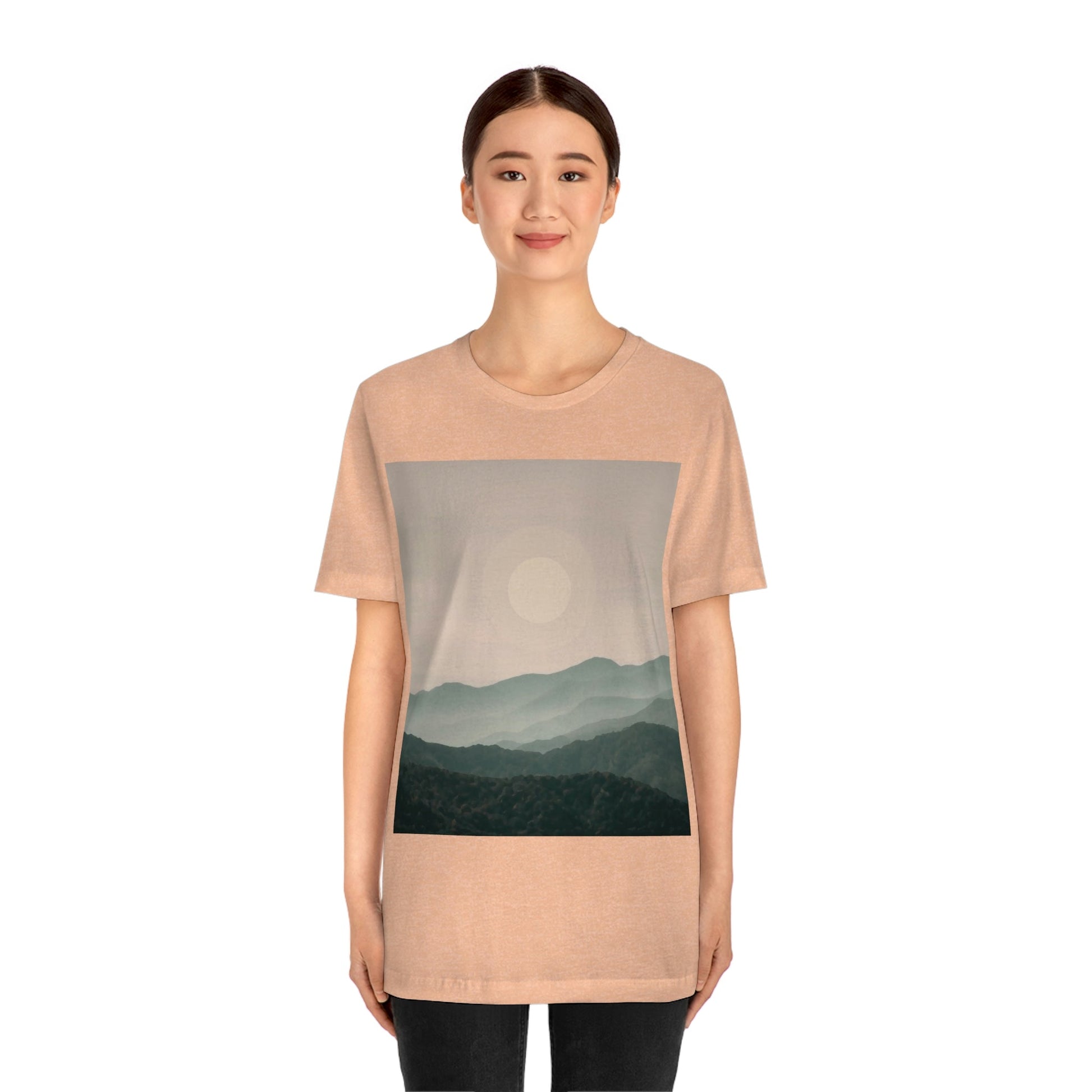 Landscape Foggy Forest Mountains Nature Modern Art Aesthetics Unisex Jersey Short Sleeve T-Shirt Ichaku [Perfect Gifts Selection]