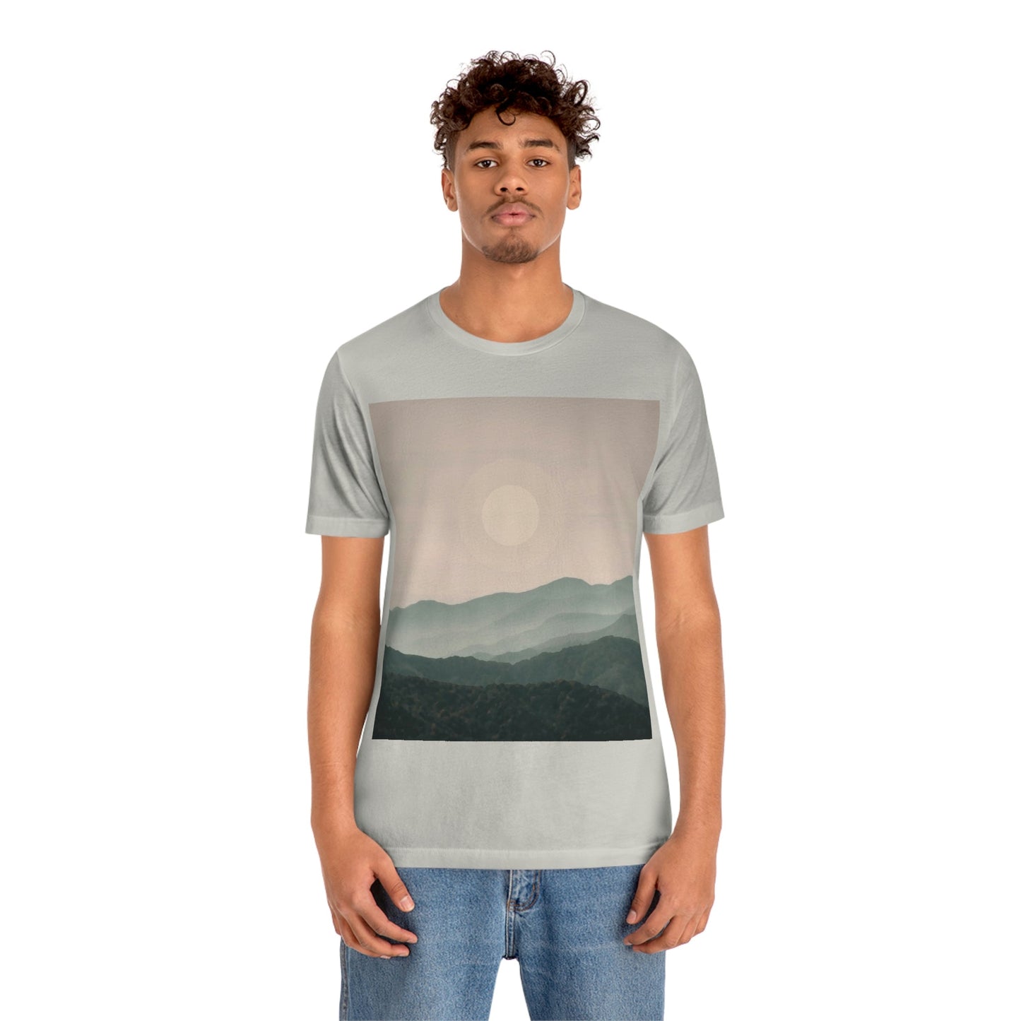 Landscape Foggy Forest Mountains Nature Modern Art Aesthetics Unisex Jersey Short Sleeve T-Shirt Ichaku [Perfect Gifts Selection]