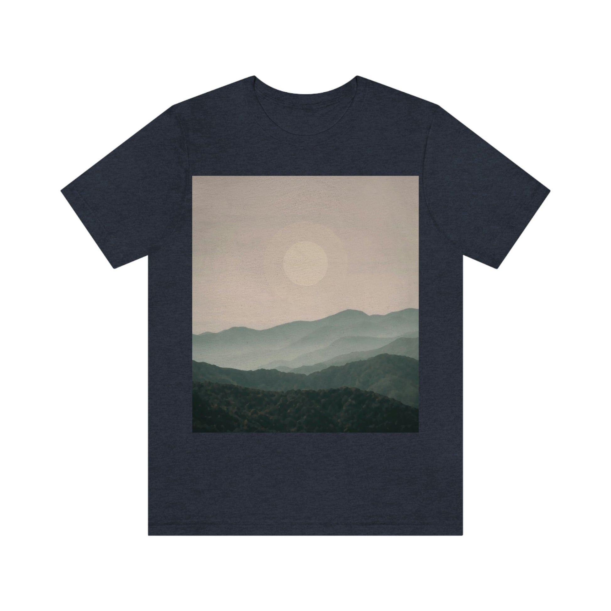 Landscape Foggy Forest Mountains Nature Modern Art Aesthetics Unisex Jersey Short Sleeve T-Shirt Ichaku [Perfect Gifts Selection]