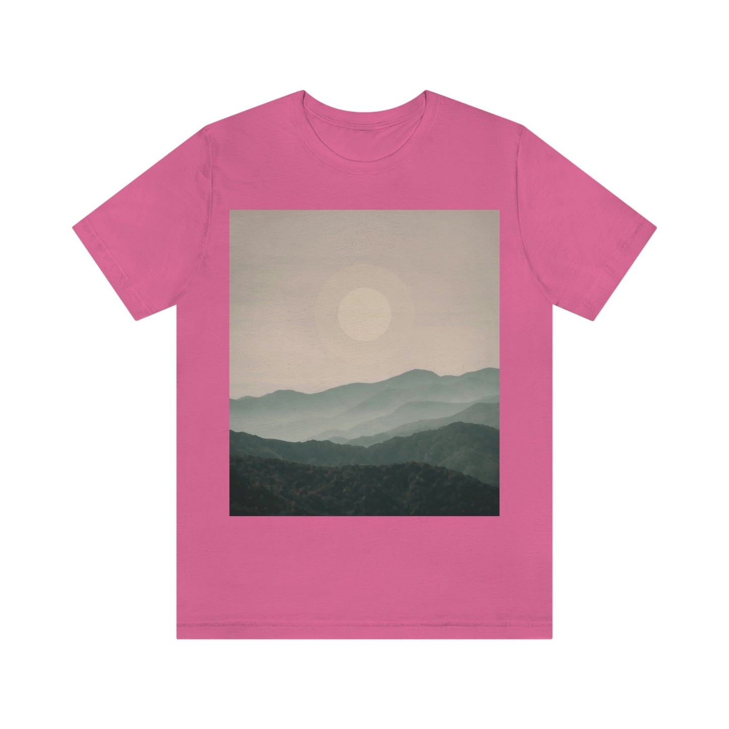 Landscape Foggy Forest Mountains Nature Modern Art Aesthetics Unisex Jersey Short Sleeve T-Shirt Ichaku [Perfect Gifts Selection]