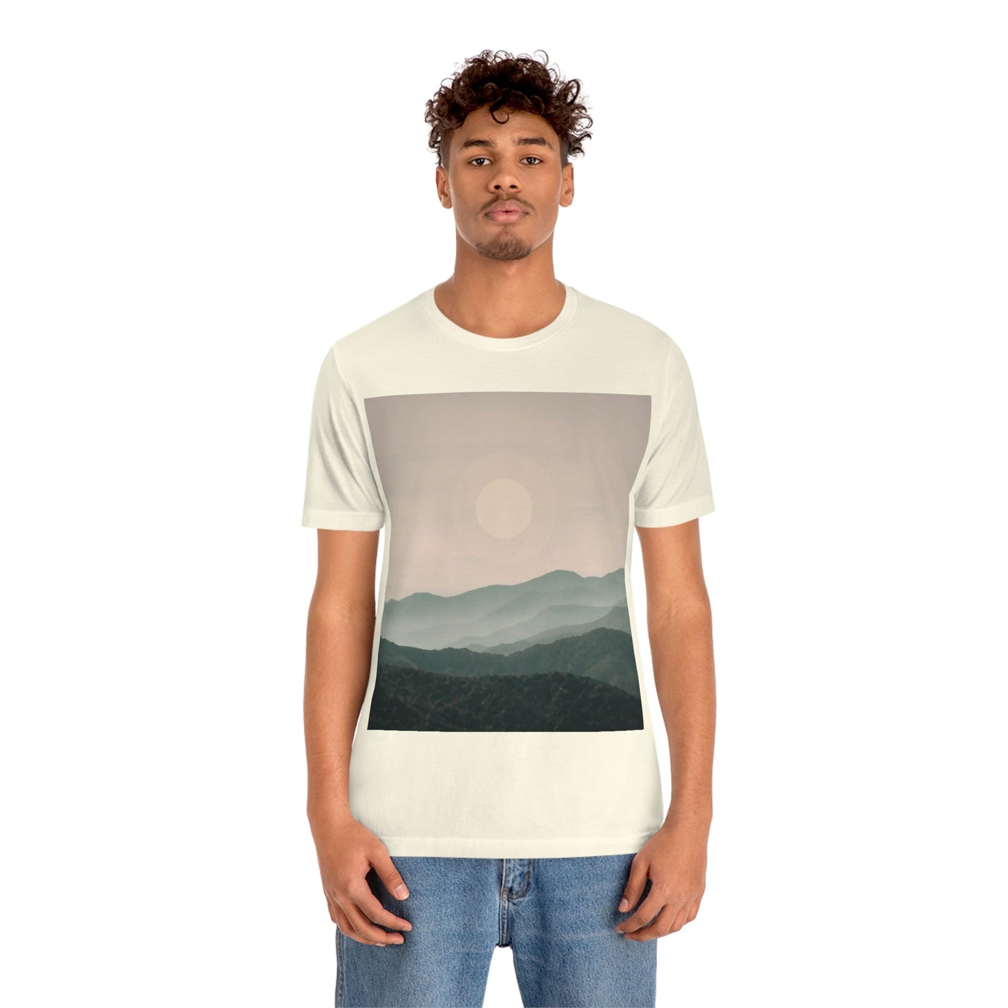 Landscape Foggy Forest Mountains Nature Modern Art Aesthetics Unisex Jersey Short Sleeve T-Shirt Ichaku [Perfect Gifts Selection]