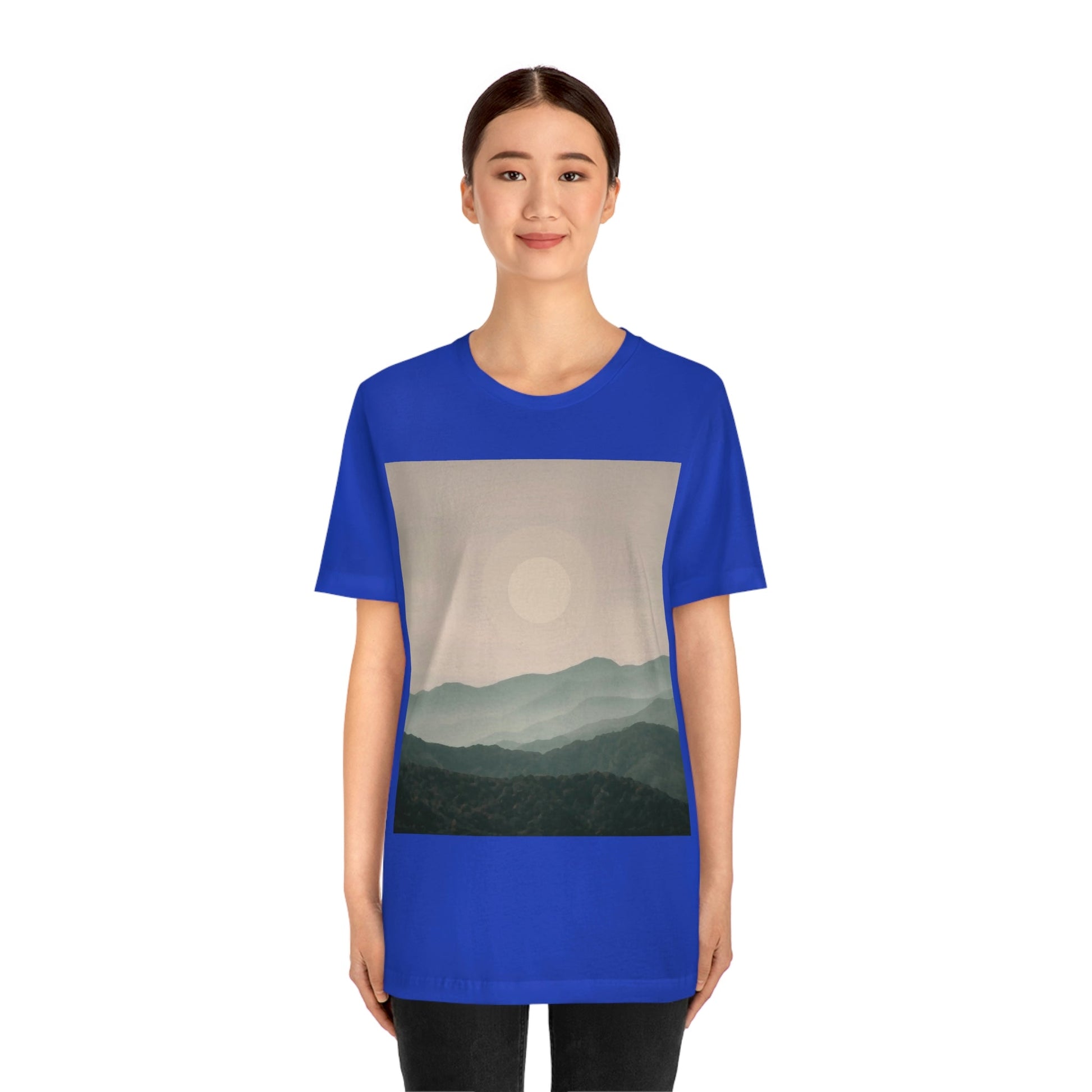 Landscape Foggy Forest Mountains Nature Modern Art Aesthetics Unisex Jersey Short Sleeve T-Shirt Ichaku [Perfect Gifts Selection]