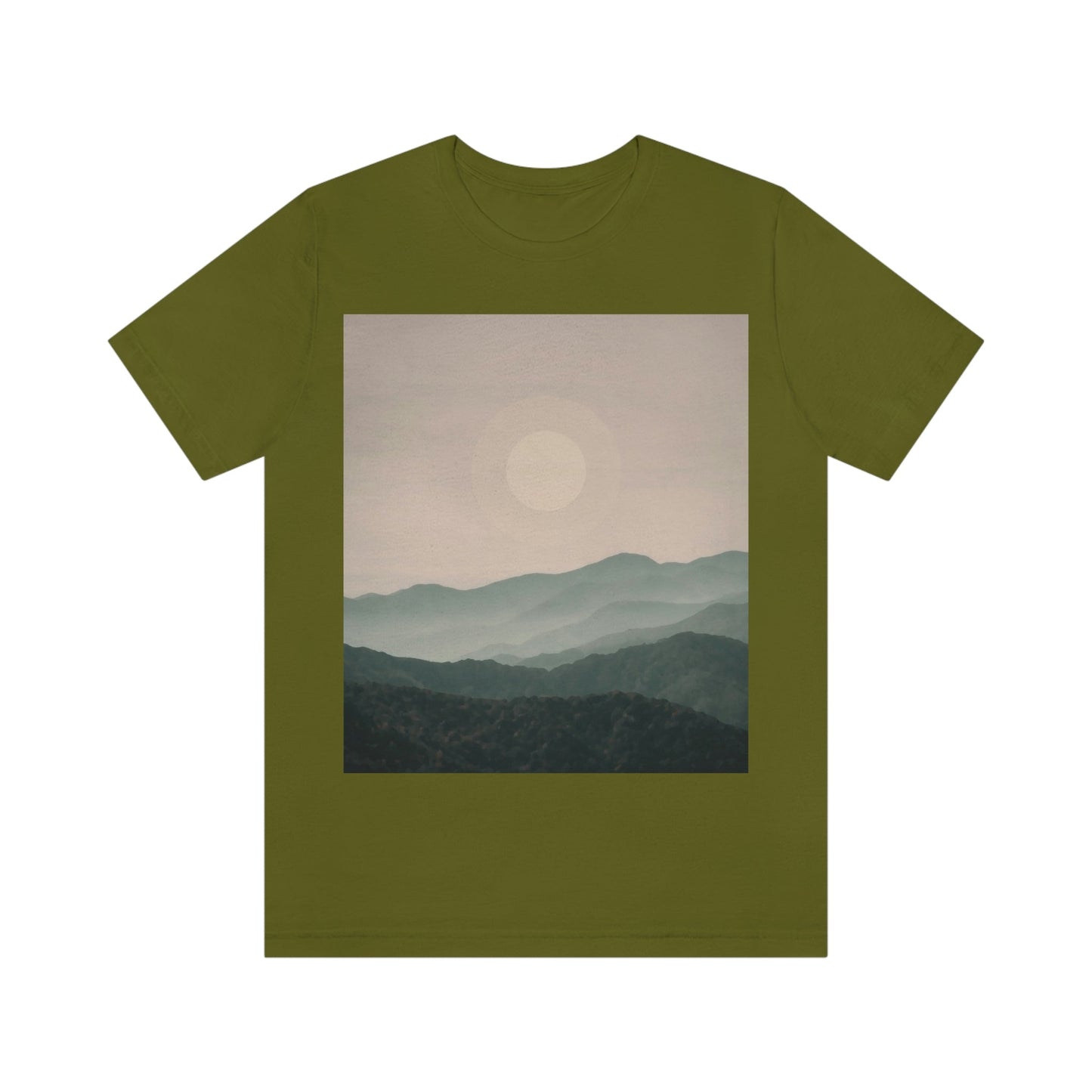 Landscape Foggy Forest Mountains Nature Modern Art Aesthetics Unisex Jersey Short Sleeve T-Shirt Ichaku [Perfect Gifts Selection]