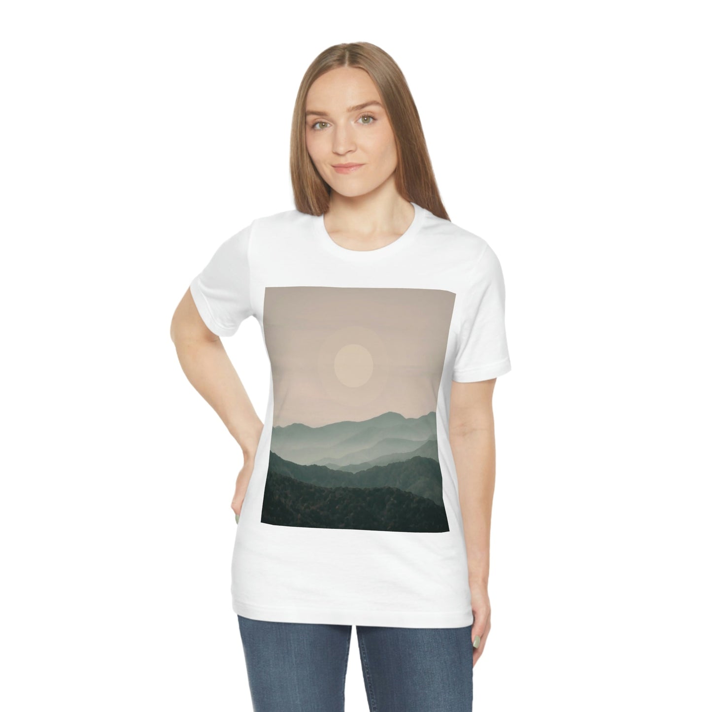 Landscape Foggy Forest Mountains Nature Modern Art Aesthetics Unisex Jersey Short Sleeve T-Shirt Ichaku [Perfect Gifts Selection]