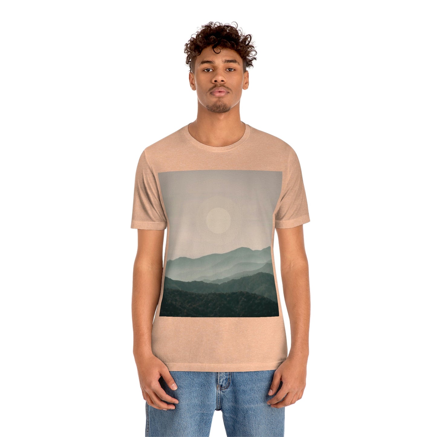 Landscape Foggy Forest Mountains Nature Modern Art Aesthetics Unisex Jersey Short Sleeve T-Shirt Ichaku [Perfect Gifts Selection]