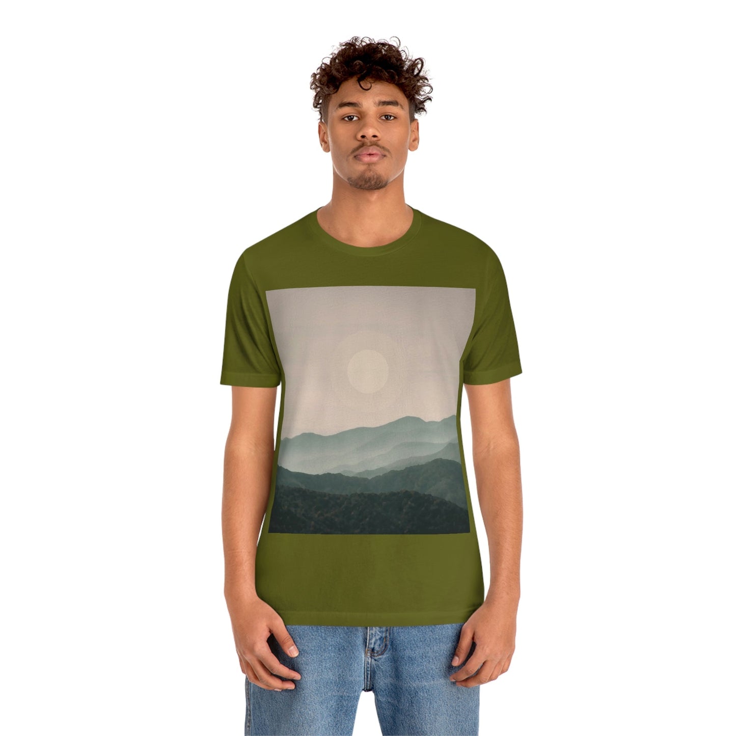 Landscape Foggy Forest Mountains Nature Modern Art Aesthetics Unisex Jersey Short Sleeve T-Shirt Ichaku [Perfect Gifts Selection]