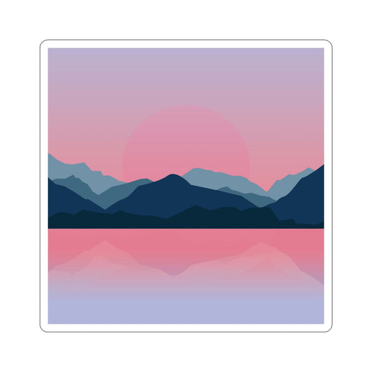 Landscape Mountains Nature Watercolor Sunset Water Die-Cut Sticker Ichaku [Perfect Gifts Selection]