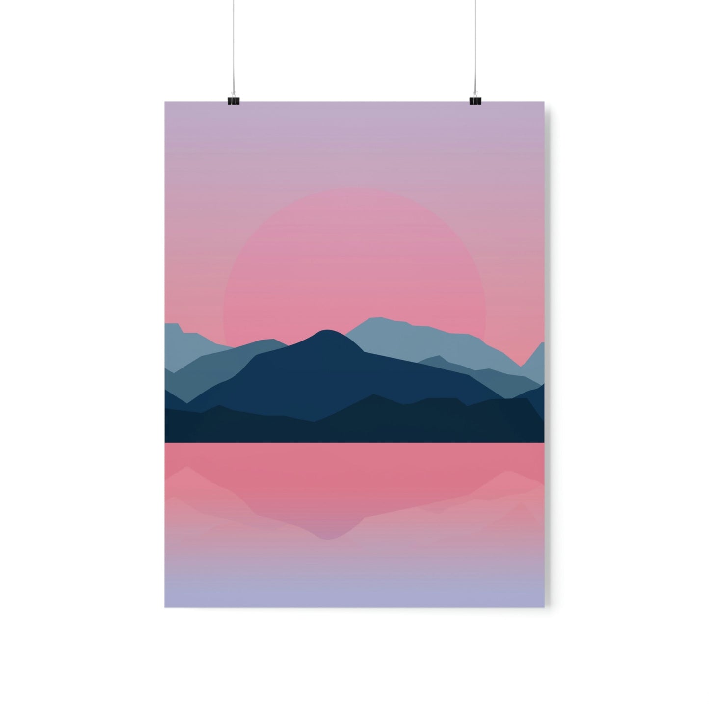 Landscape Mountains Nature Watercolor Sunset Water Premium Matte Vertical Posters Ichaku [Perfect Gifts Selection]