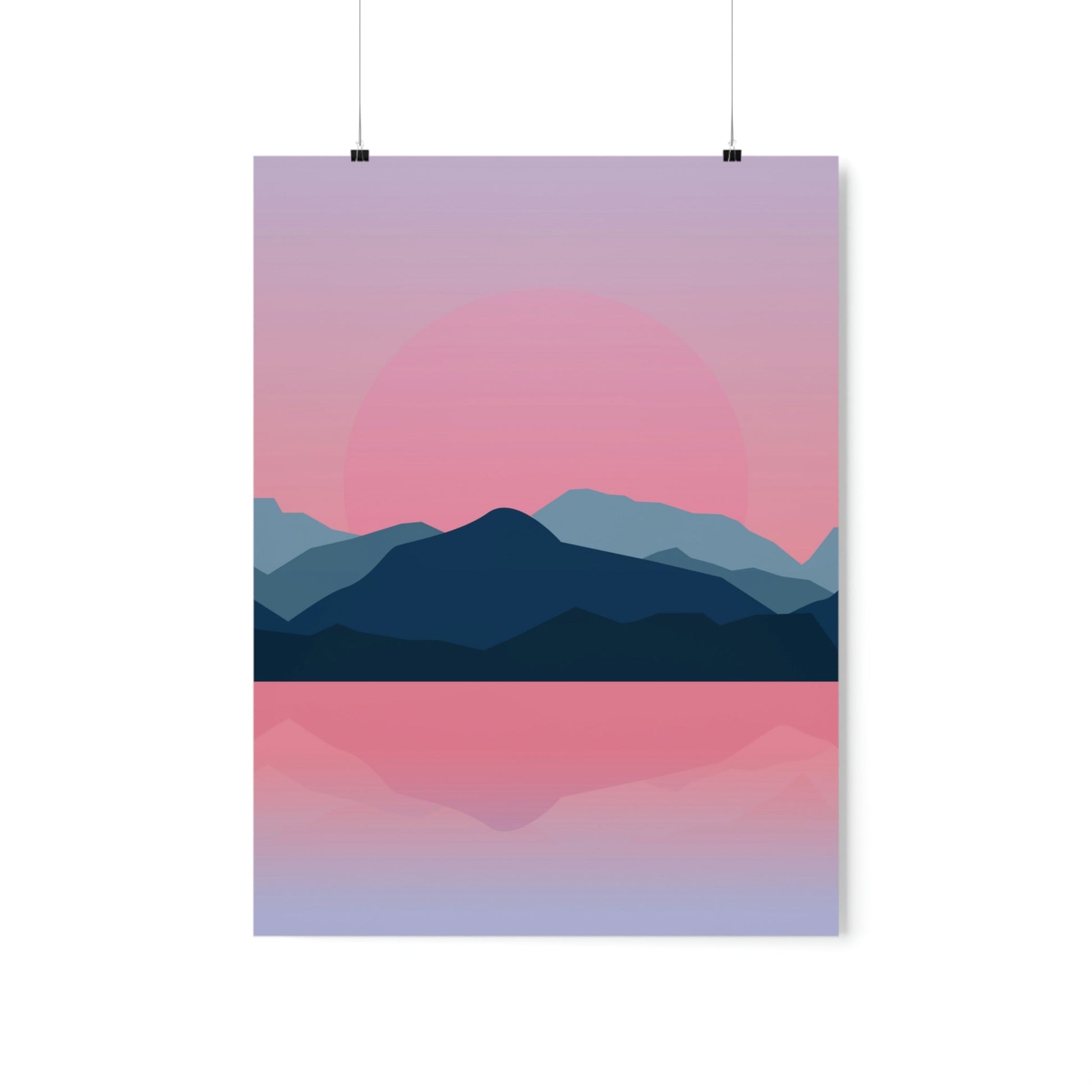 Landscape Mountains Nature Watercolor Sunset Water Premium Matte Vertical Posters Ichaku [Perfect Gifts Selection]