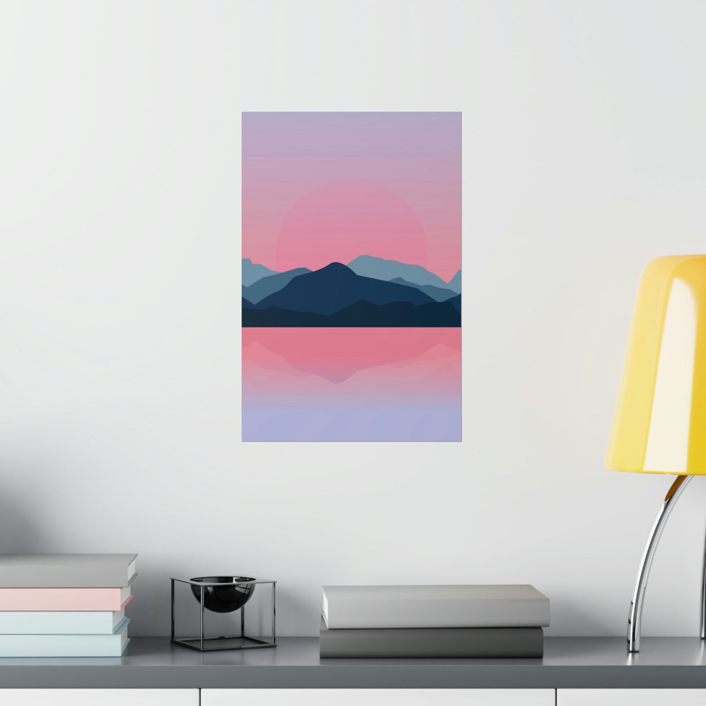 Landscape Mountains Nature Watercolor Sunset Water Premium Matte Vertical Posters Ichaku [Perfect Gifts Selection]