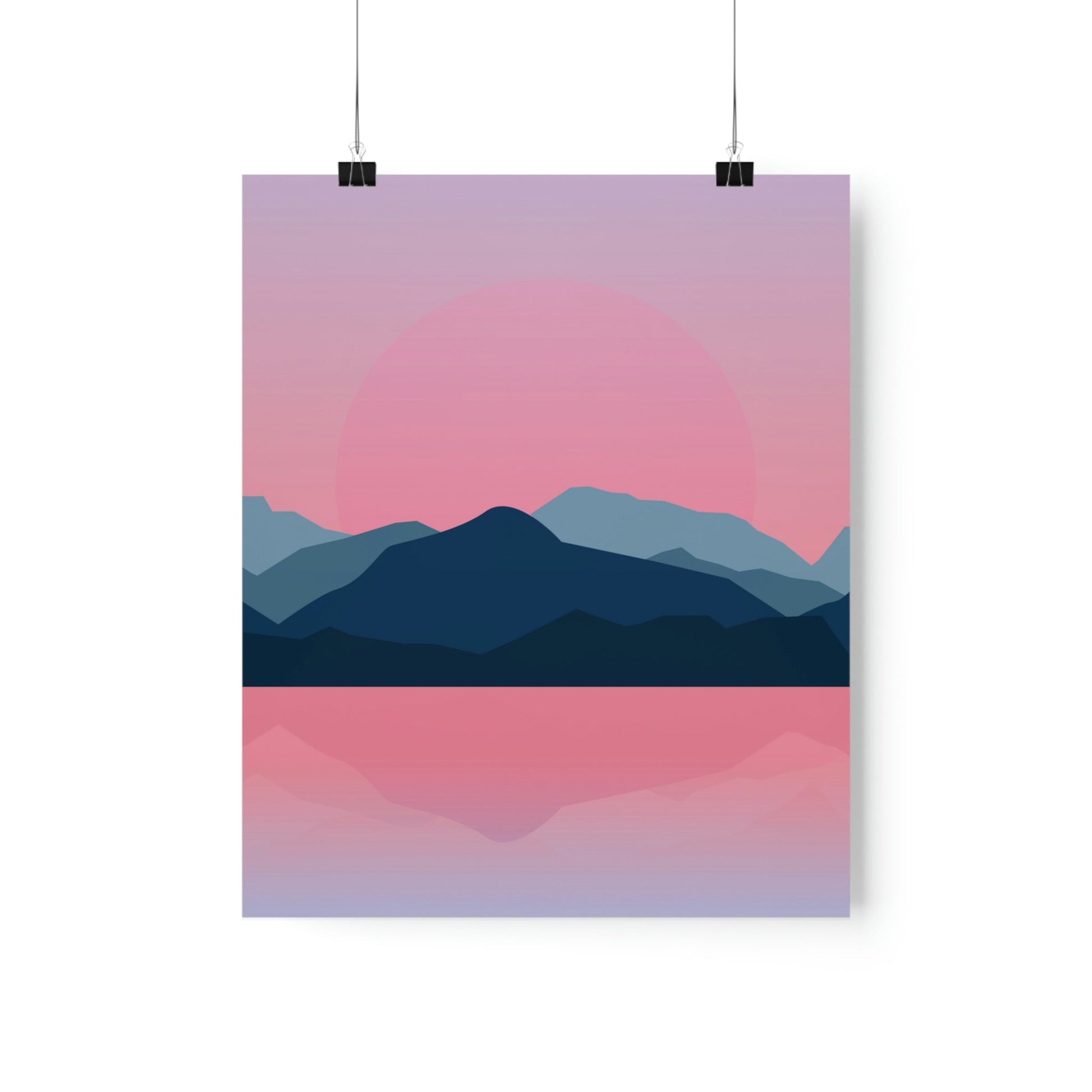 Landscape Mountains Nature Watercolor Sunset Water Premium Matte Vertical Posters Ichaku [Perfect Gifts Selection]