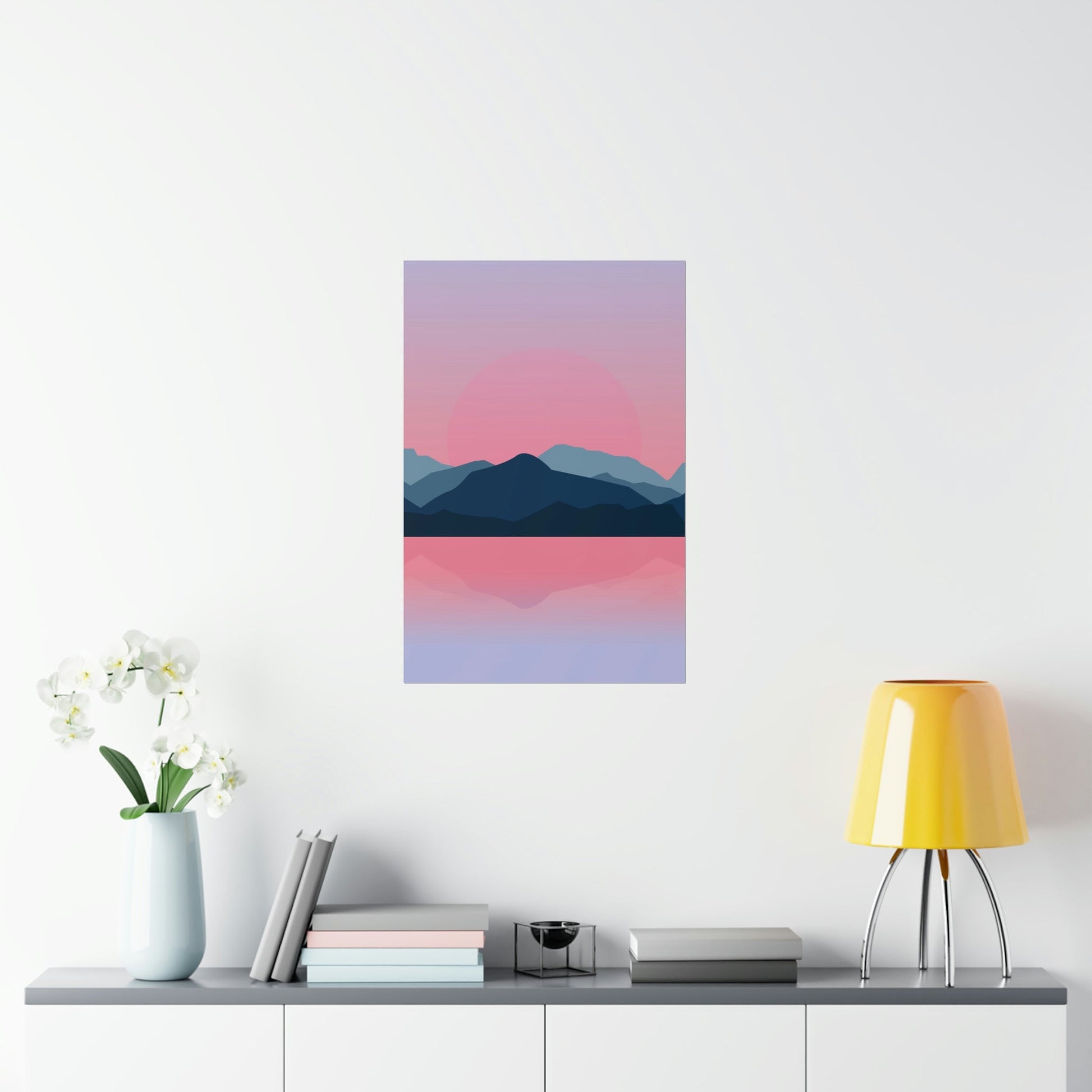 Landscape Mountains Nature Watercolor Sunset Water Premium Matte Vertical Posters Ichaku [Perfect Gifts Selection]