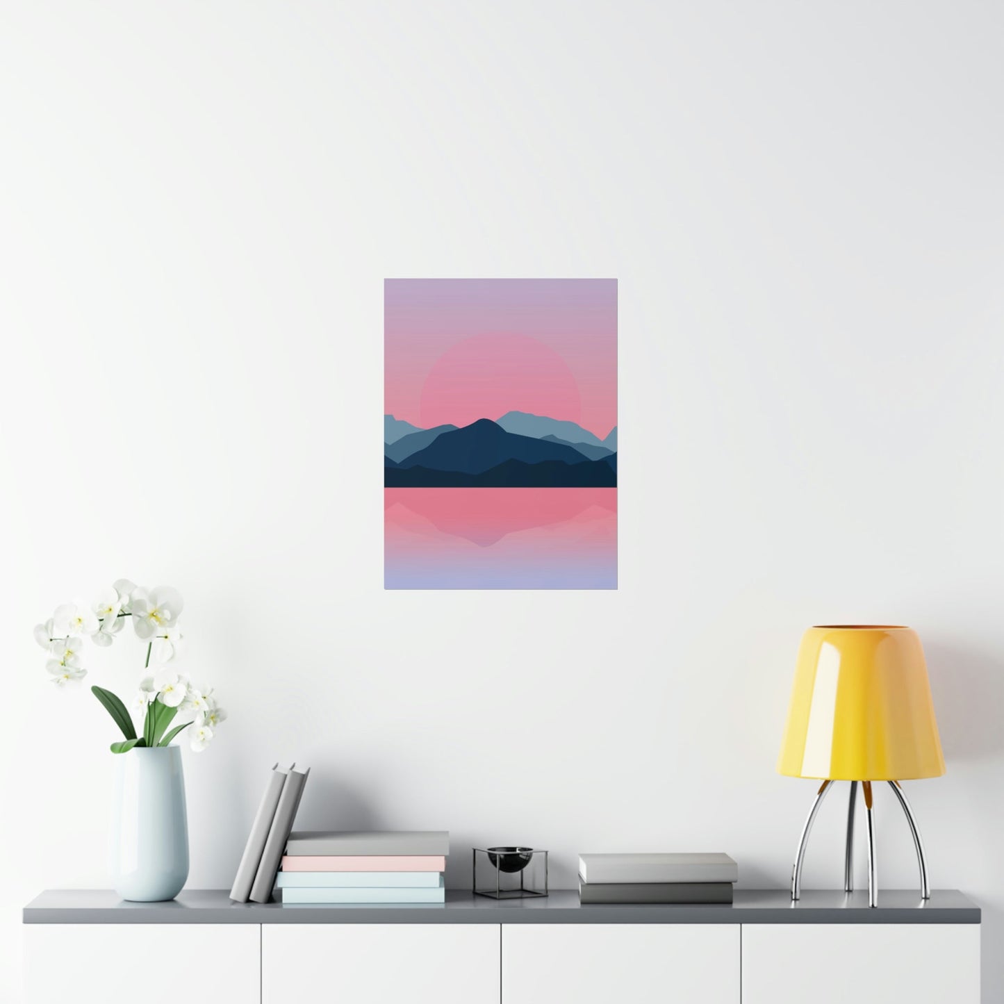 Landscape Mountains Nature Watercolor Sunset Water Premium Matte Vertical Posters Ichaku [Perfect Gifts Selection]