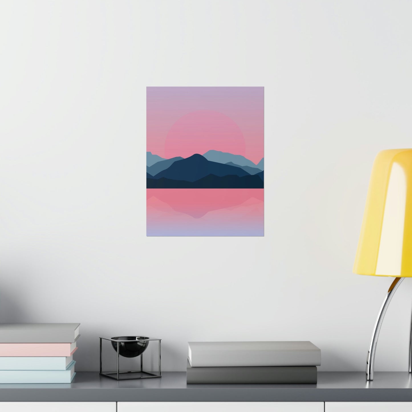 Landscape Mountains Nature Watercolor Sunset Water Premium Matte Vertical Posters Ichaku [Perfect Gifts Selection]