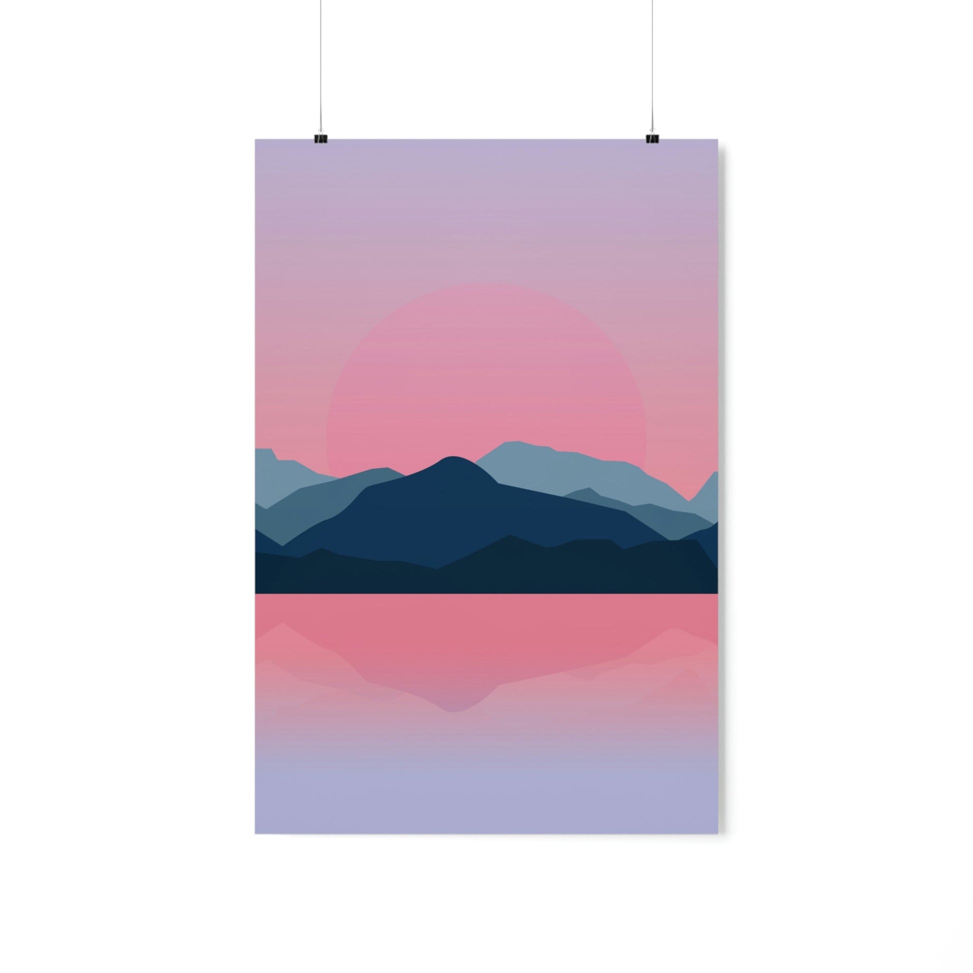 Landscape Mountains Nature Watercolor Sunset Water Premium Matte Vertical Posters Ichaku [Perfect Gifts Selection]