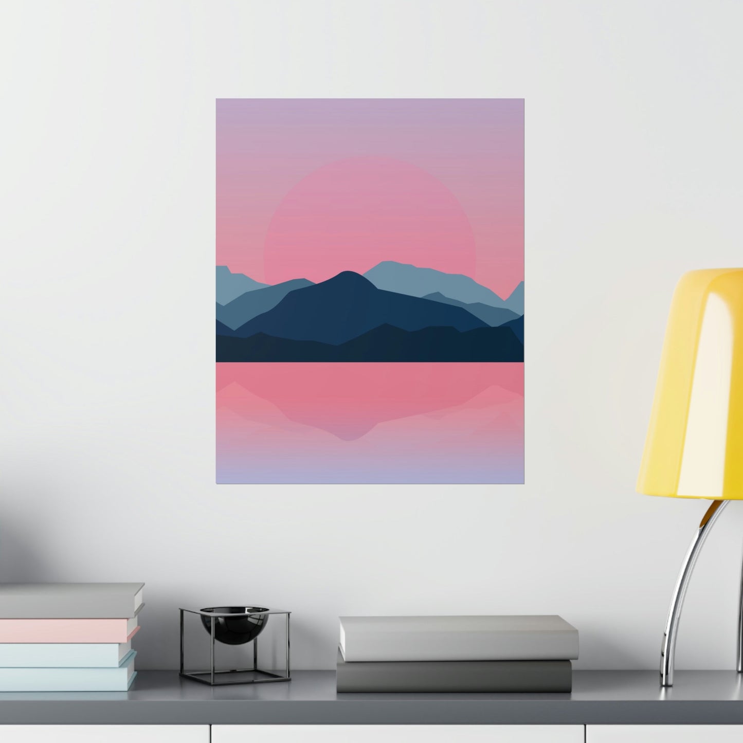 Landscape Mountains Nature Watercolor Sunset Water Premium Matte Vertical Posters Ichaku [Perfect Gifts Selection]