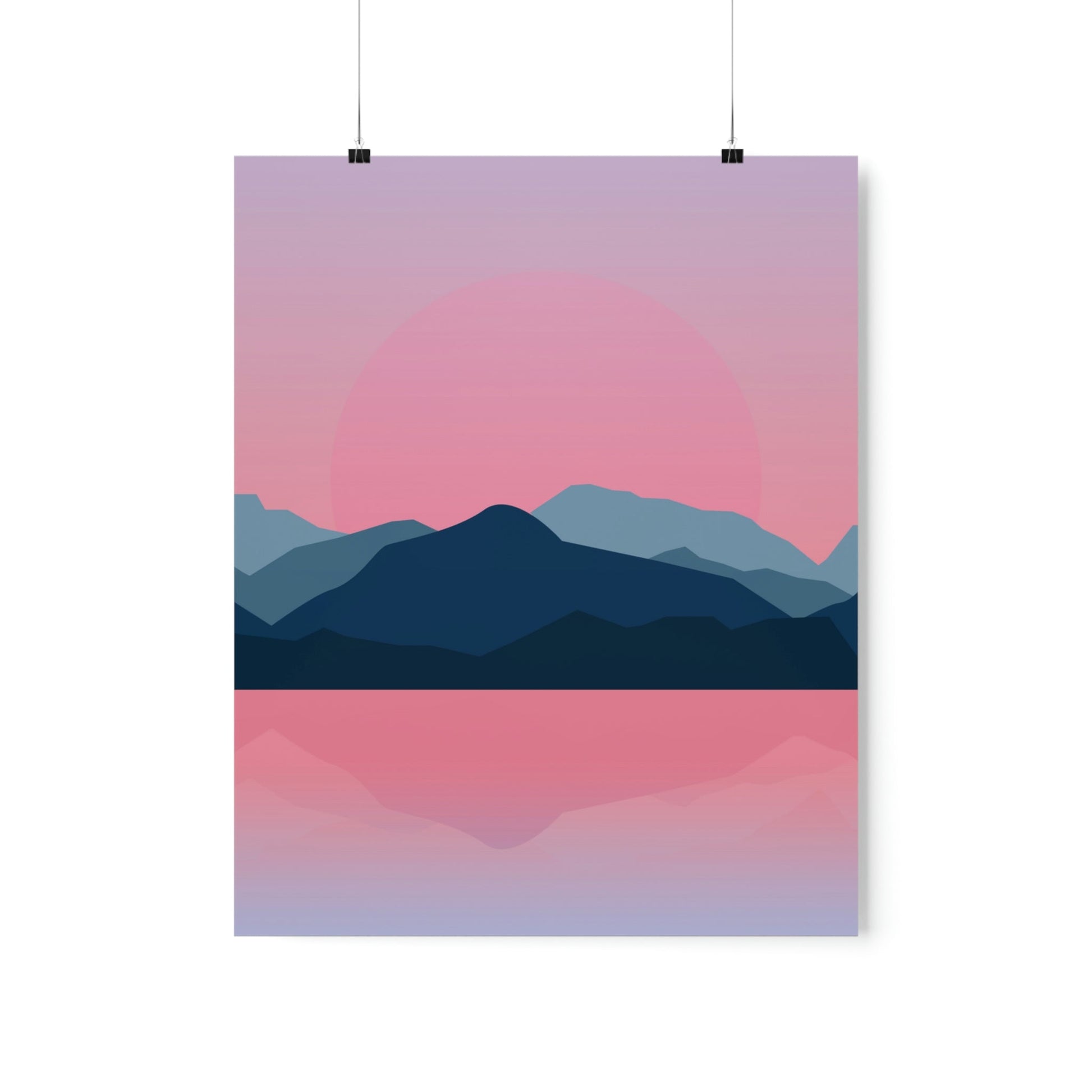 Landscape Mountains Nature Watercolor Sunset Water Premium Matte Vertical Posters Ichaku [Perfect Gifts Selection]