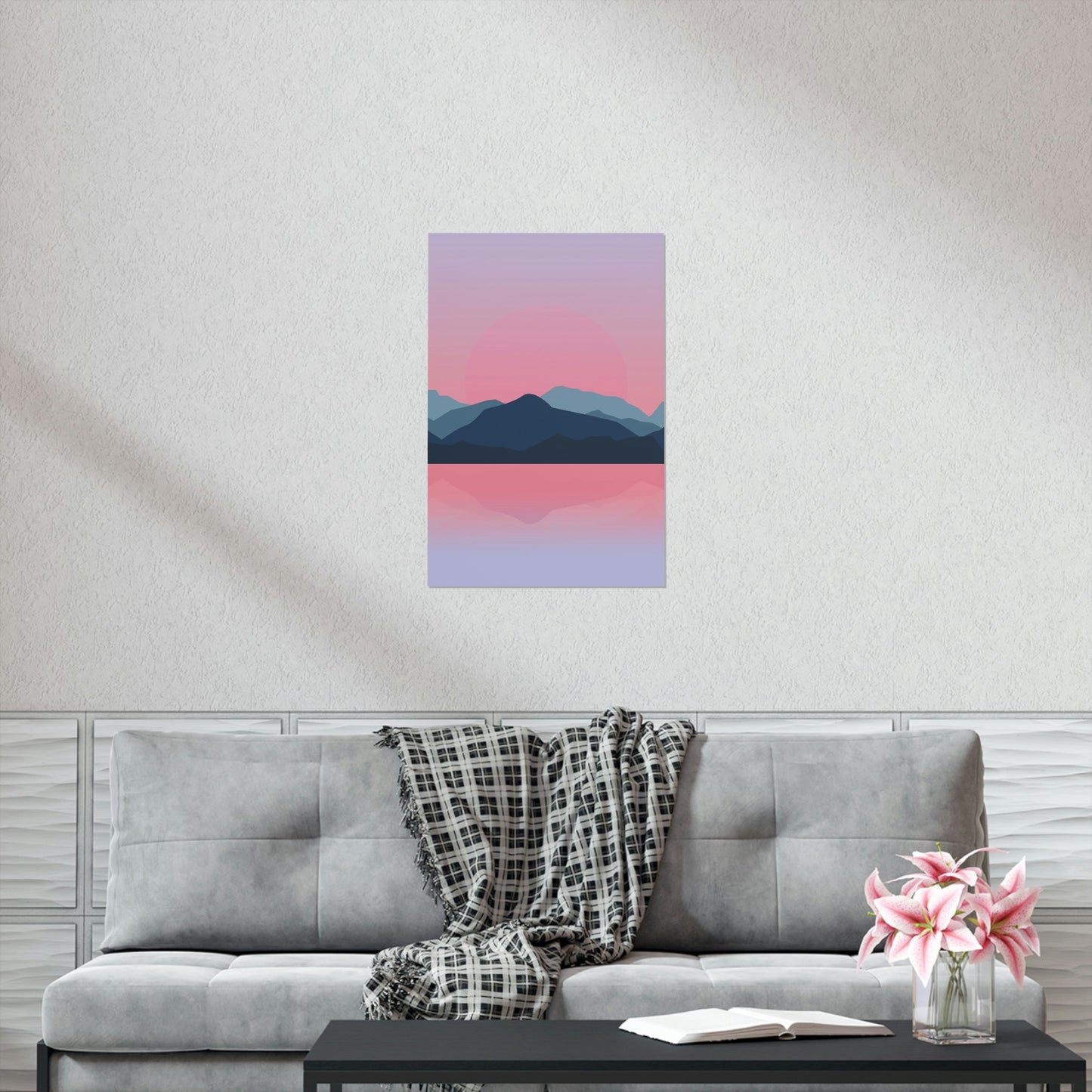 Landscape Mountains Nature Watercolor Sunset Water Premium Matte Vertical Posters Ichaku [Perfect Gifts Selection]