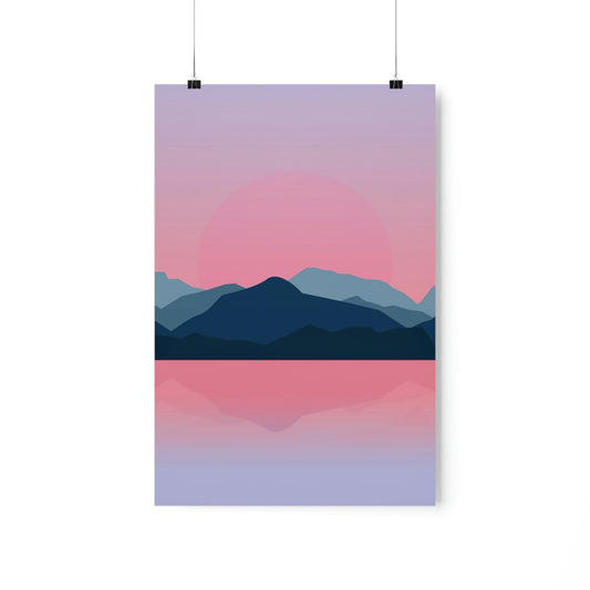 Landscape Mountains Nature Watercolor Sunset Water Premium Matte Vertical Posters Ichaku [Perfect Gifts Selection]
