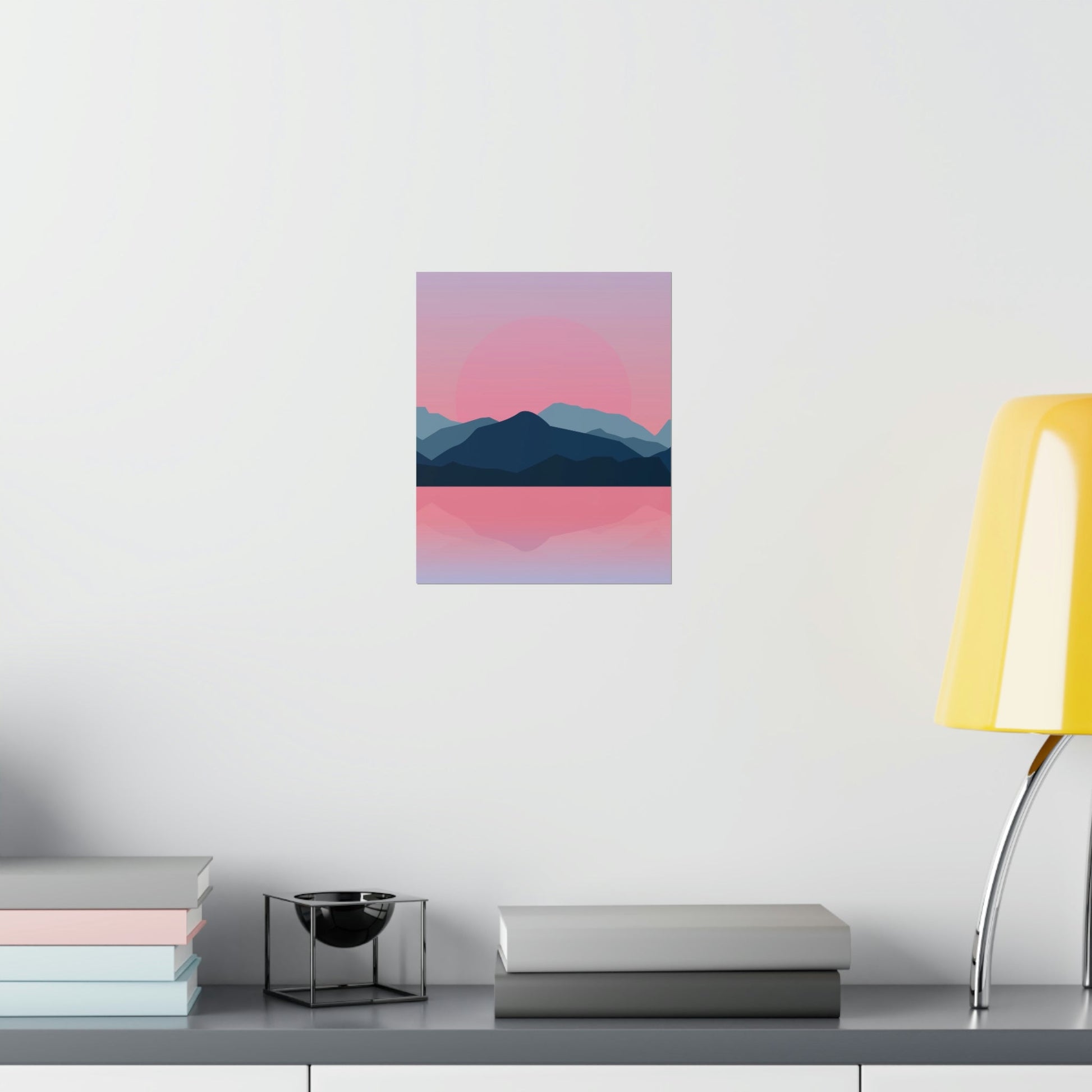 Landscape Mountains Nature Watercolor Sunset Water Premium Matte Vertical Posters Ichaku [Perfect Gifts Selection]