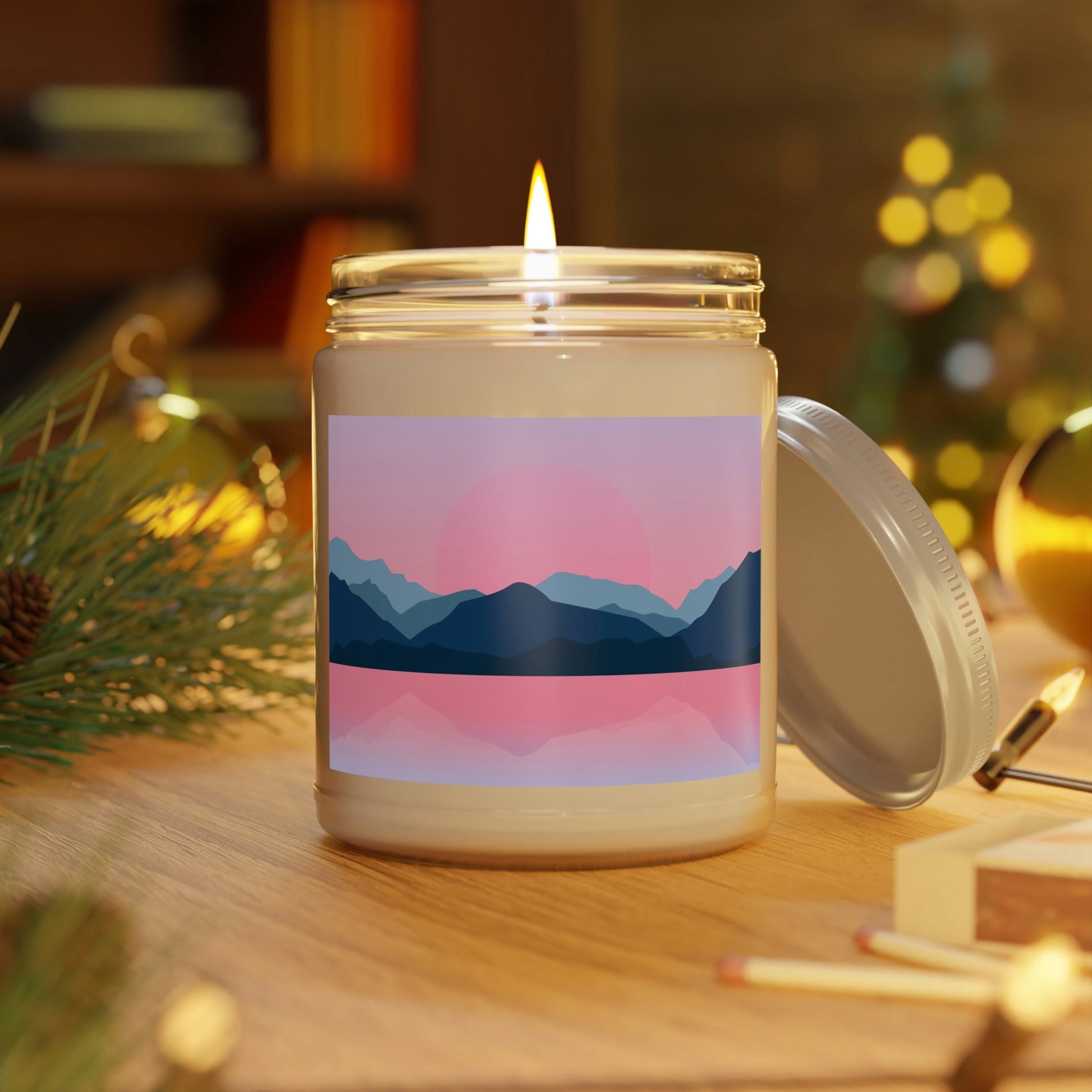 Landscape Mountains Nature Watercolor Sunset Water Scented Candle Up to 60hSoy Wax 9oz Ichaku [Perfect Gifts Selection]