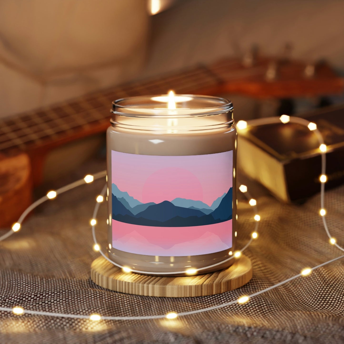 Landscape Mountains Nature Watercolor Sunset Water Scented Candle Up to 60hSoy Wax 9oz Ichaku [Perfect Gifts Selection]