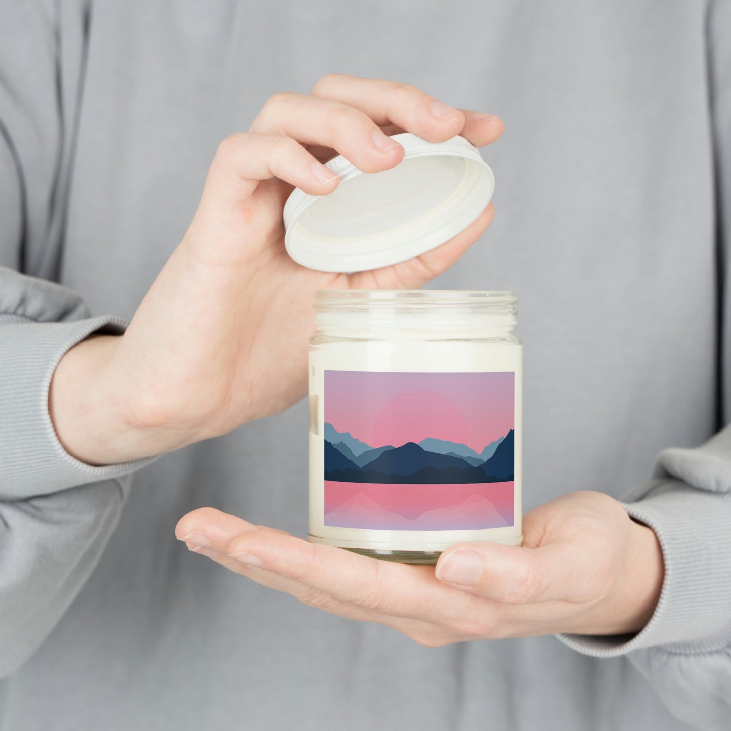 Landscape Mountains Nature Watercolor Sunset Water Scented Candle Up to 60hSoy Wax 9oz Ichaku [Perfect Gifts Selection]