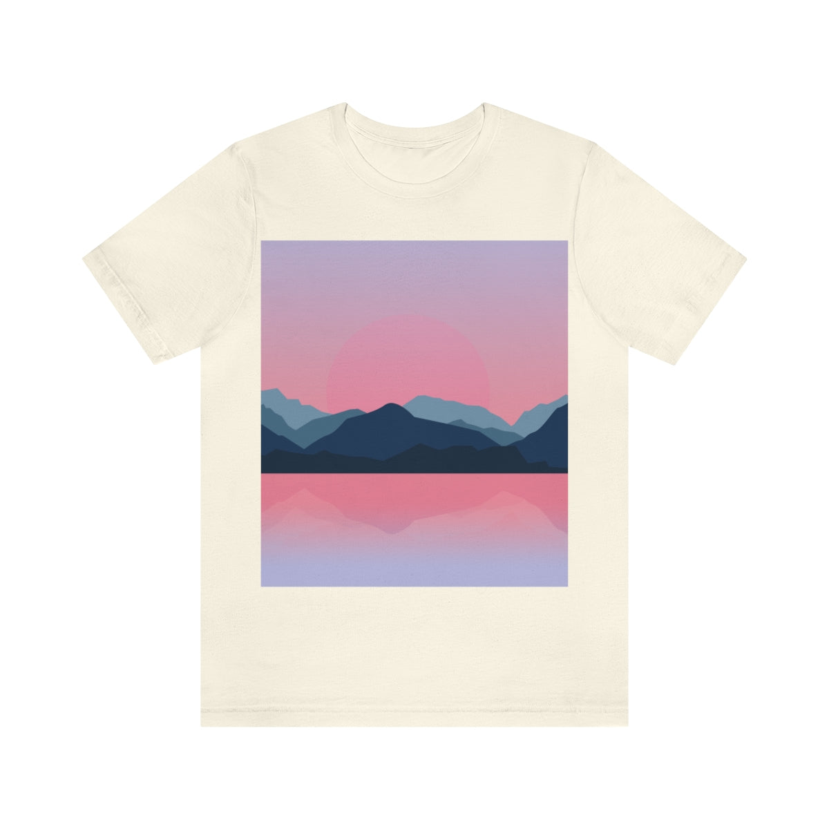 Landscape Mountains Nature Watercolor Sunset Water Unisex Jersey Short Sleeve T-Shirt Ichaku [Perfect Gifts Selection]