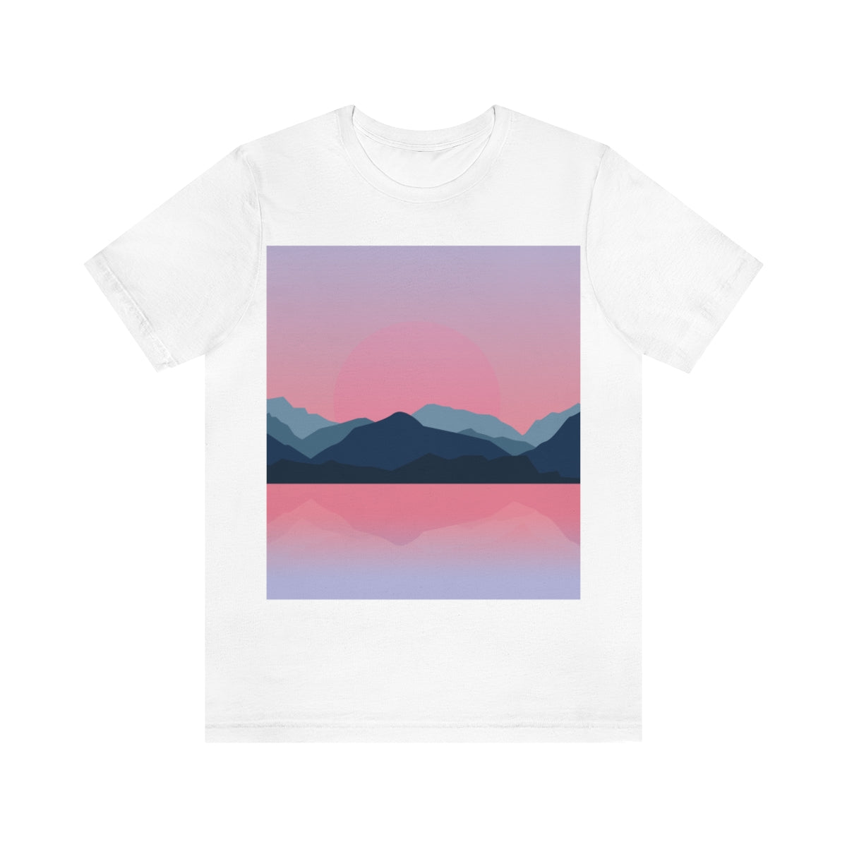 Landscape Mountains Nature Watercolor Sunset Water Unisex Jersey Short Sleeve T-Shirt Ichaku [Perfect Gifts Selection]