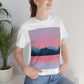 Landscape Mountains Nature Watercolor Sunset Water Unisex Jersey Short Sleeve T-Shirt Ichaku [Perfect Gifts Selection]