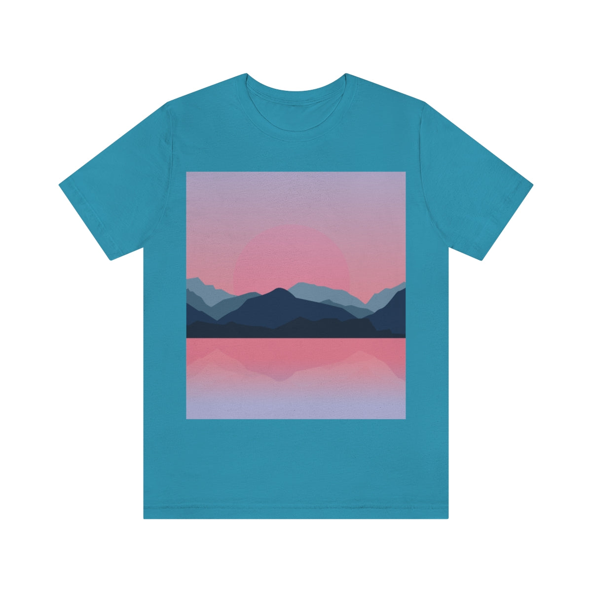 Landscape Mountains Nature Watercolor Sunset Water Unisex Jersey Short Sleeve T-Shirt Ichaku [Perfect Gifts Selection]