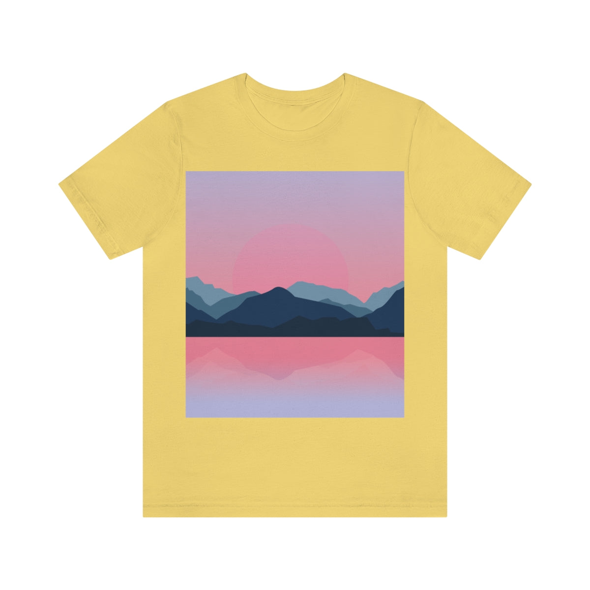 Landscape Mountains Nature Watercolor Sunset Water Unisex Jersey Short Sleeve T-Shirt Ichaku [Perfect Gifts Selection]