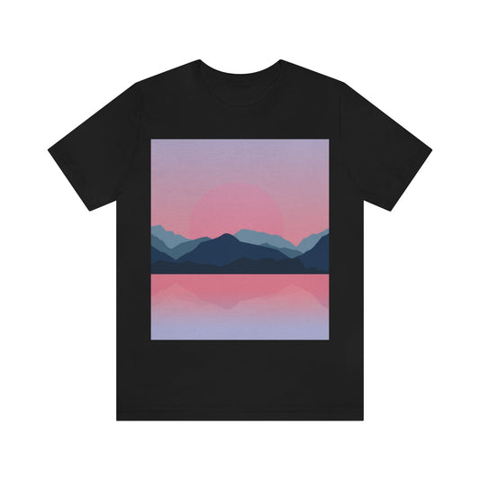 Landscape Mountains Nature Watercolor Sunset Water Unisex Jersey Short Sleeve T-Shirt Ichaku [Perfect Gifts Selection]