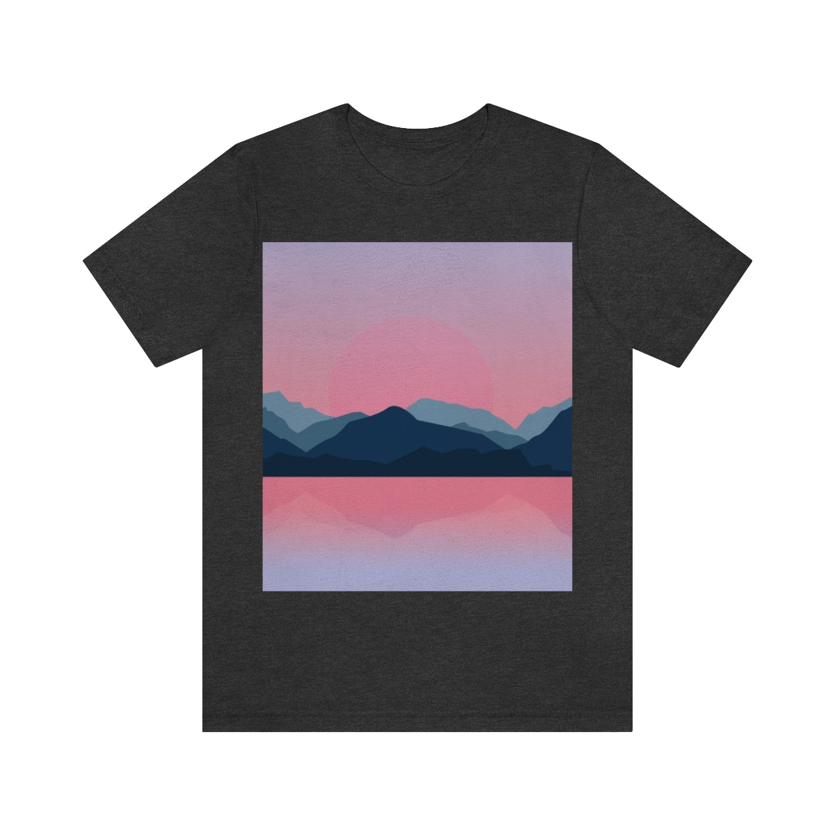 Landscape Mountains Nature Watercolor Sunset Water Unisex Jersey Short Sleeve T-Shirt Ichaku [Perfect Gifts Selection]