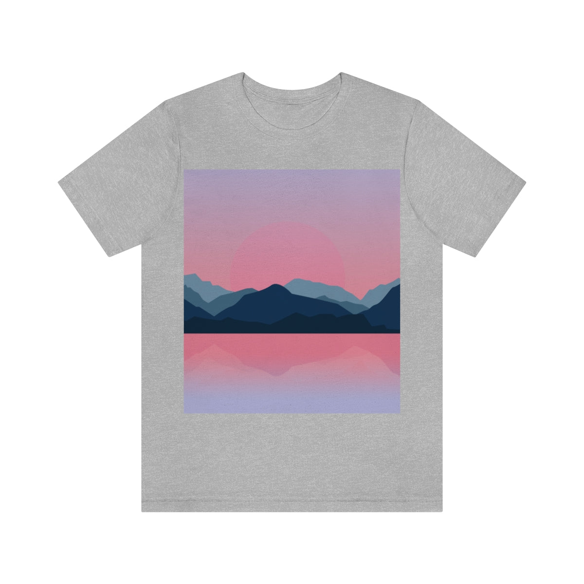 Landscape Mountains Nature Watercolor Sunset Water Unisex Jersey Short Sleeve T-Shirt Ichaku [Perfect Gifts Selection]