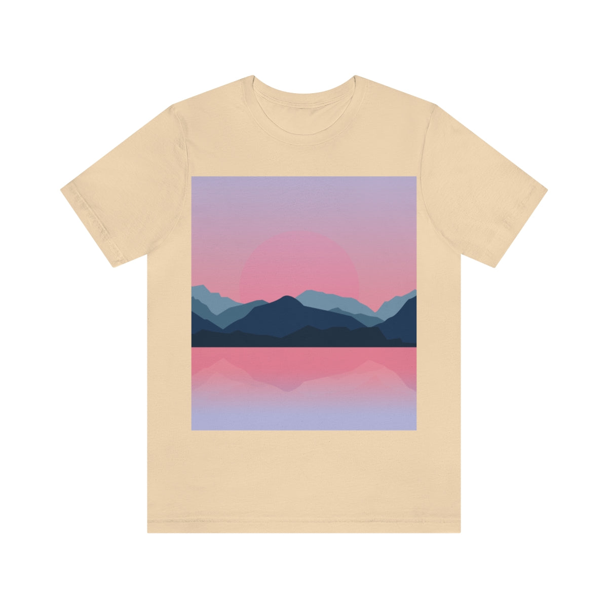 Landscape Mountains Nature Watercolor Sunset Water Unisex Jersey Short Sleeve T-Shirt Ichaku [Perfect Gifts Selection]