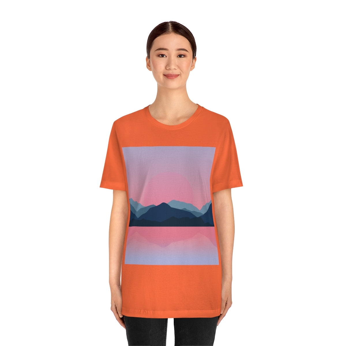 Landscape Mountains Nature Watercolor Sunset Water Unisex Jersey Short Sleeve T-Shirt Ichaku [Perfect Gifts Selection]