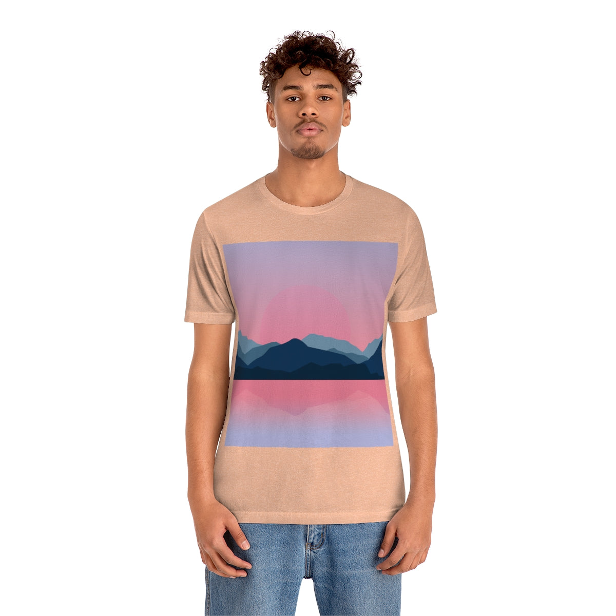 Landscape Mountains Nature Watercolor Sunset Water Unisex Jersey Short Sleeve T-Shirt Ichaku [Perfect Gifts Selection]