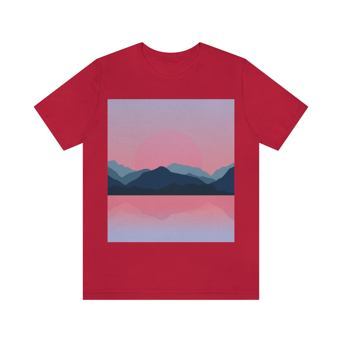 Landscape Mountains Nature Watercolor Sunset Water Unisex Jersey Short Sleeve T-Shirt Ichaku [Perfect Gifts Selection]