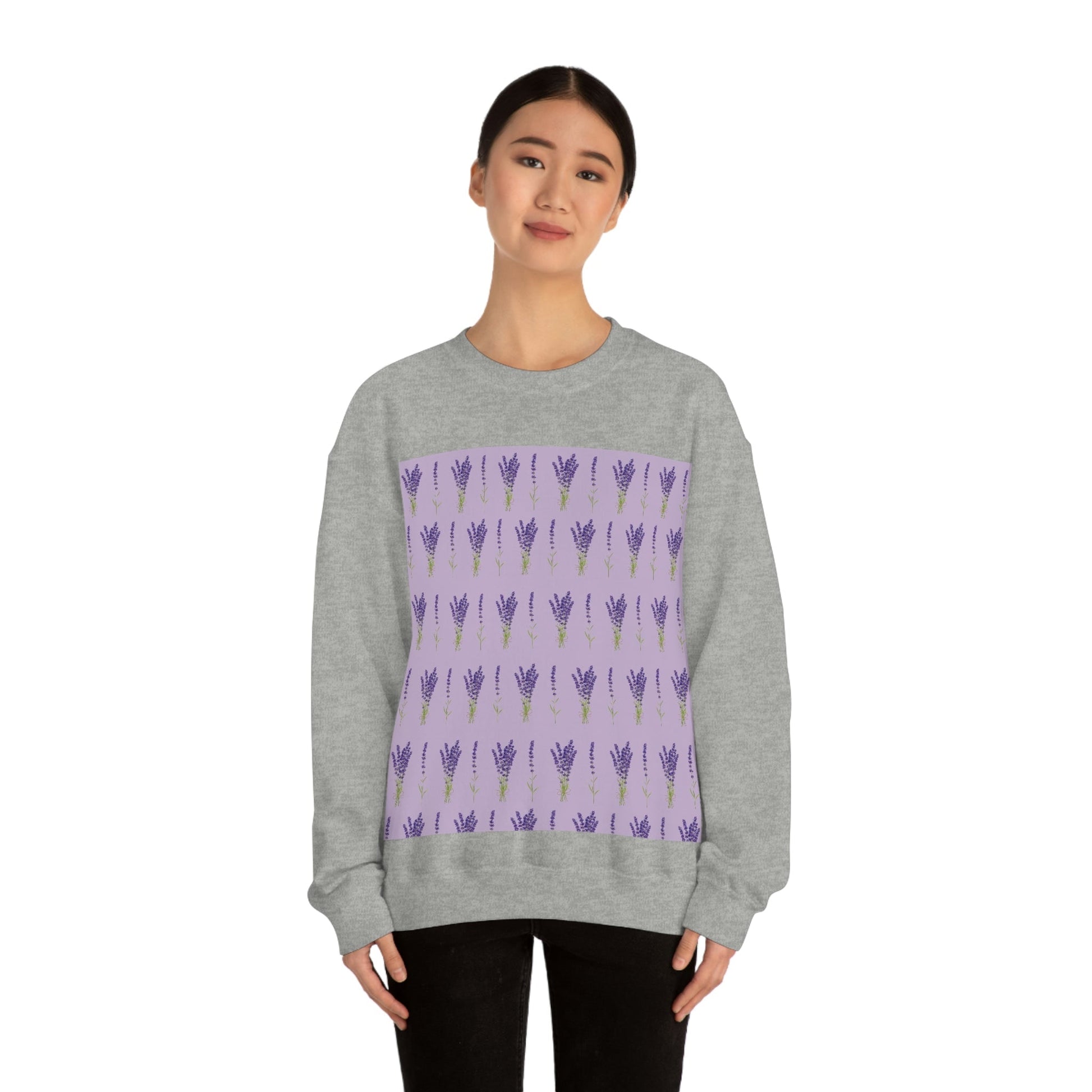 Lavender Aesthetic Pastel Purple Flowers Provence France Minimalist Art Unisex Heavy Blend™ Crewneck Sweatshirt Ichaku [Perfect Gifts Selection]