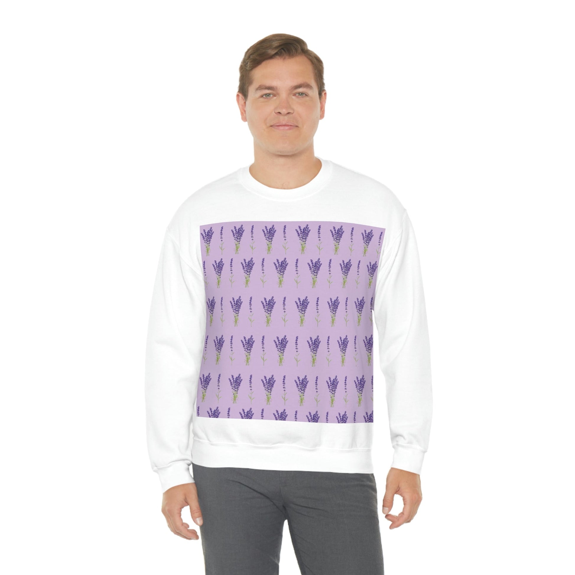 Lavender Aesthetic Pastel Purple Flowers Provence France Minimalist Art Unisex Heavy Blend™ Crewneck Sweatshirt Ichaku [Perfect Gifts Selection]