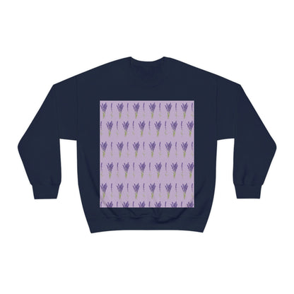 Lavender Aesthetic Pastel Purple Flowers Provence France Minimalist Art Unisex Heavy Blend™ Crewneck Sweatshirt Ichaku [Perfect Gifts Selection]