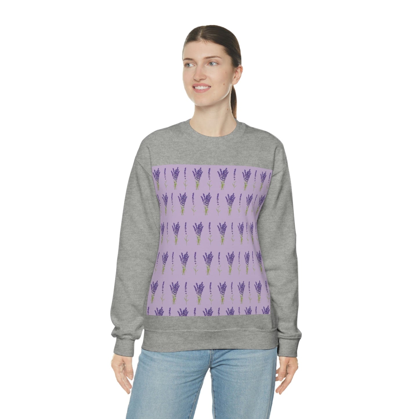 Lavender Aesthetic Pastel Purple Flowers Provence France Minimalist Art Unisex Heavy Blend™ Crewneck Sweatshirt Ichaku [Perfect Gifts Selection]