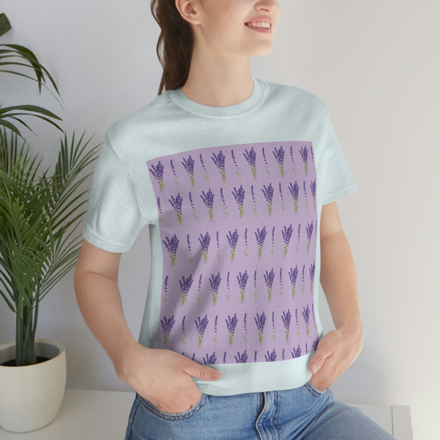 Lavender Aesthetic Pastel Purple Flowers Provence France Minimalist Art Unisex Jersey Short Sleeve T-Shirt Ichaku [Perfect Gifts Selection]