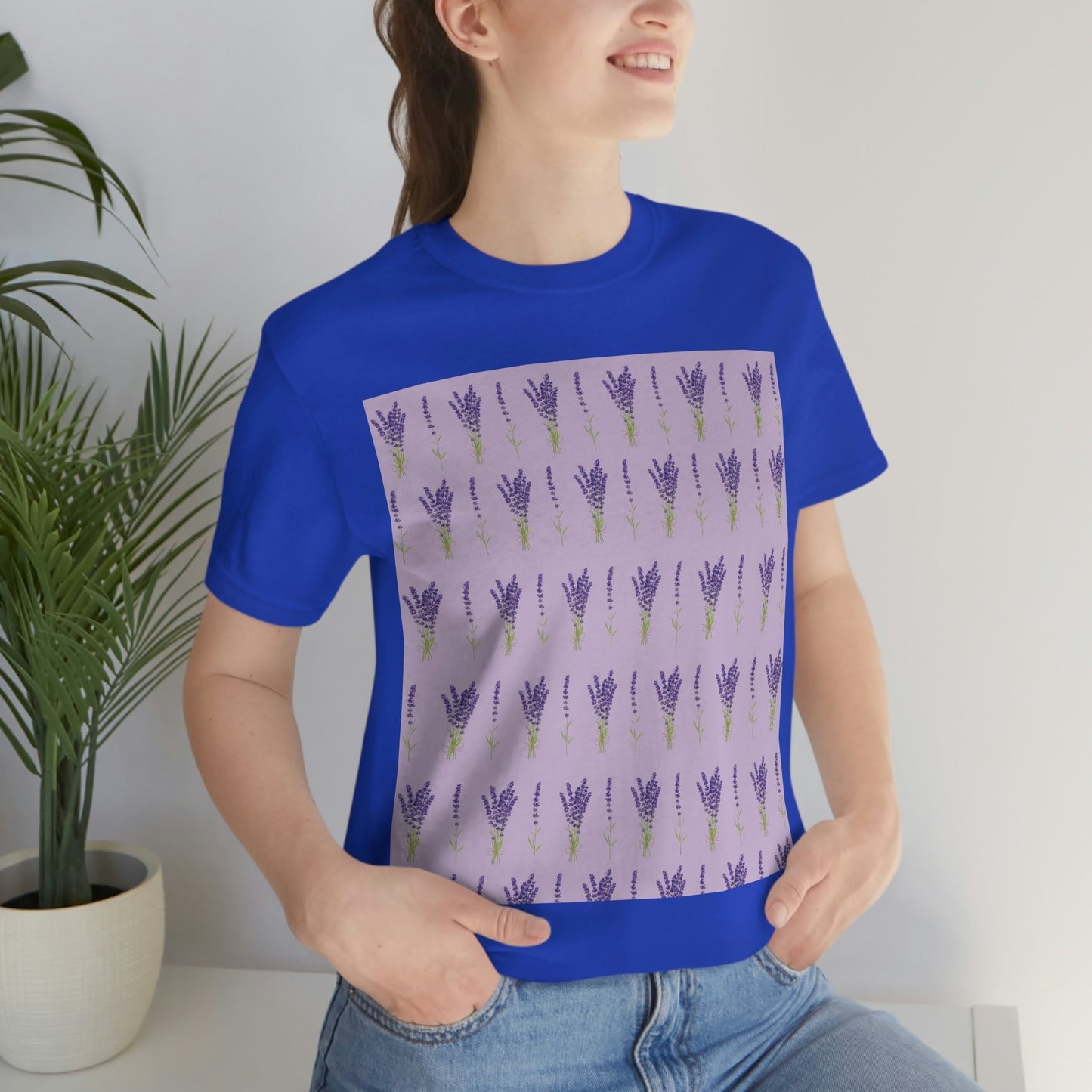 Lavender Aesthetic Pastel Purple Flowers Provence France Minimalist Art Unisex Jersey Short Sleeve T-Shirt Ichaku [Perfect Gifts Selection]