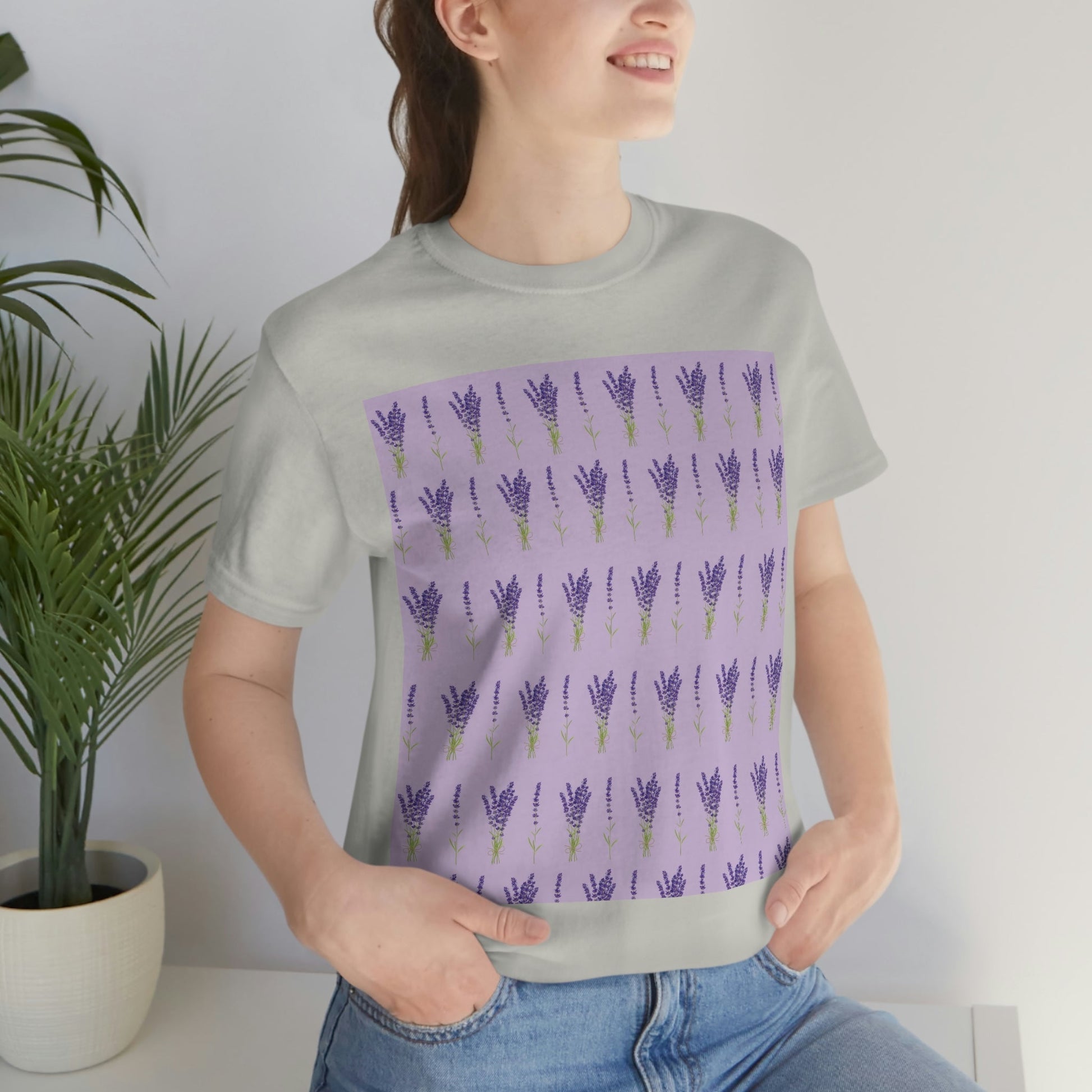 Lavender Aesthetic Pastel Purple Flowers Provence France Minimalist Art Unisex Jersey Short Sleeve T-Shirt Ichaku [Perfect Gifts Selection]