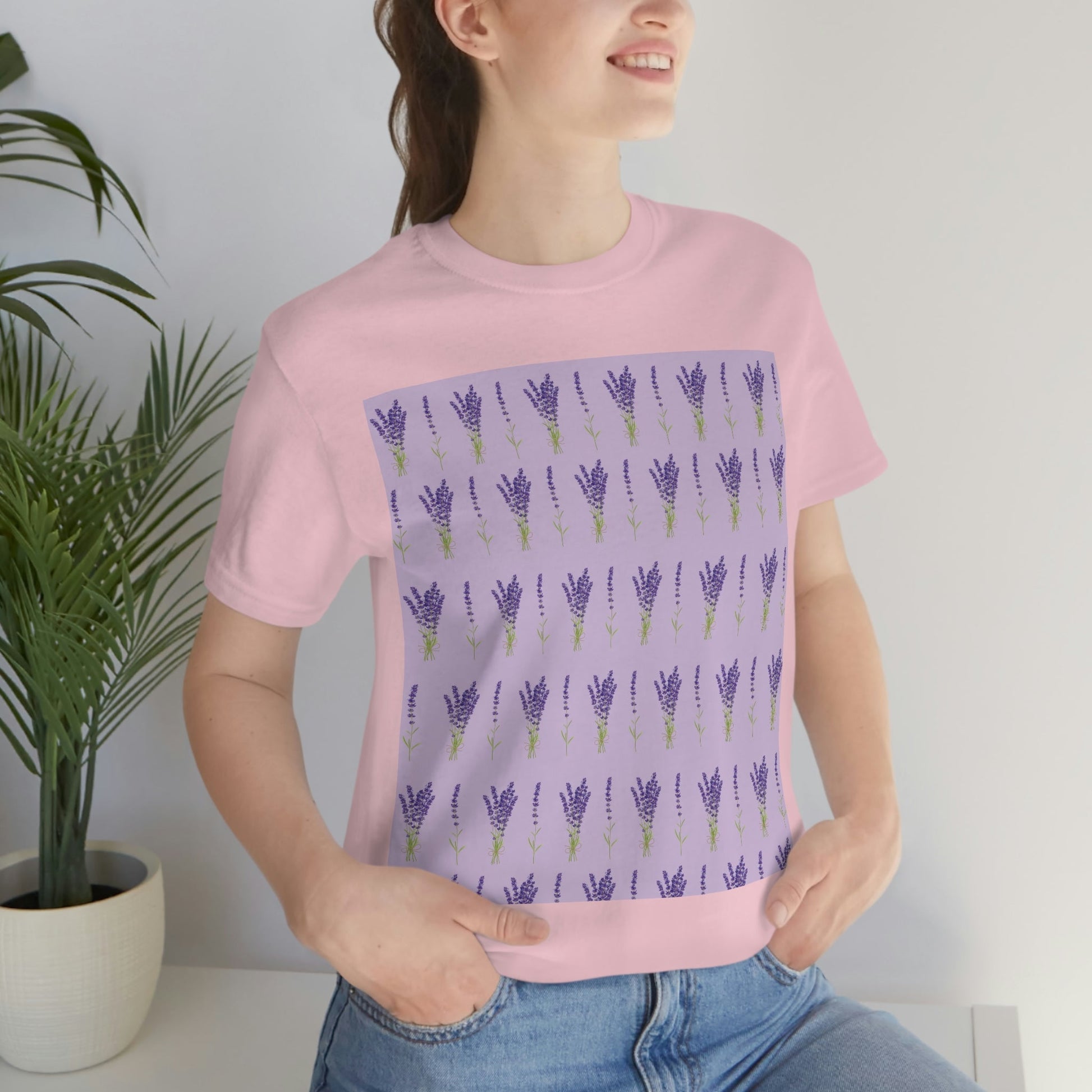 Lavender Aesthetic Pastel Purple Flowers Provence France Minimalist Art Unisex Jersey Short Sleeve T-Shirt Ichaku [Perfect Gifts Selection]